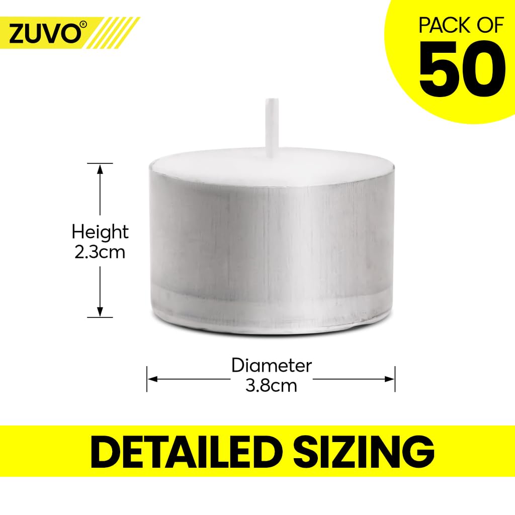 8 Hour Long-Lasting Tea Light Candles (50 Pack) - Unscented, Smokeless White Candles for Weddings, Parties, Home Decor & Relaxation - 3.8 x 2.3 cm, 8-Hour Burn Time - Perfect for Centerpieces, Romantic Dinners & Candle Holders