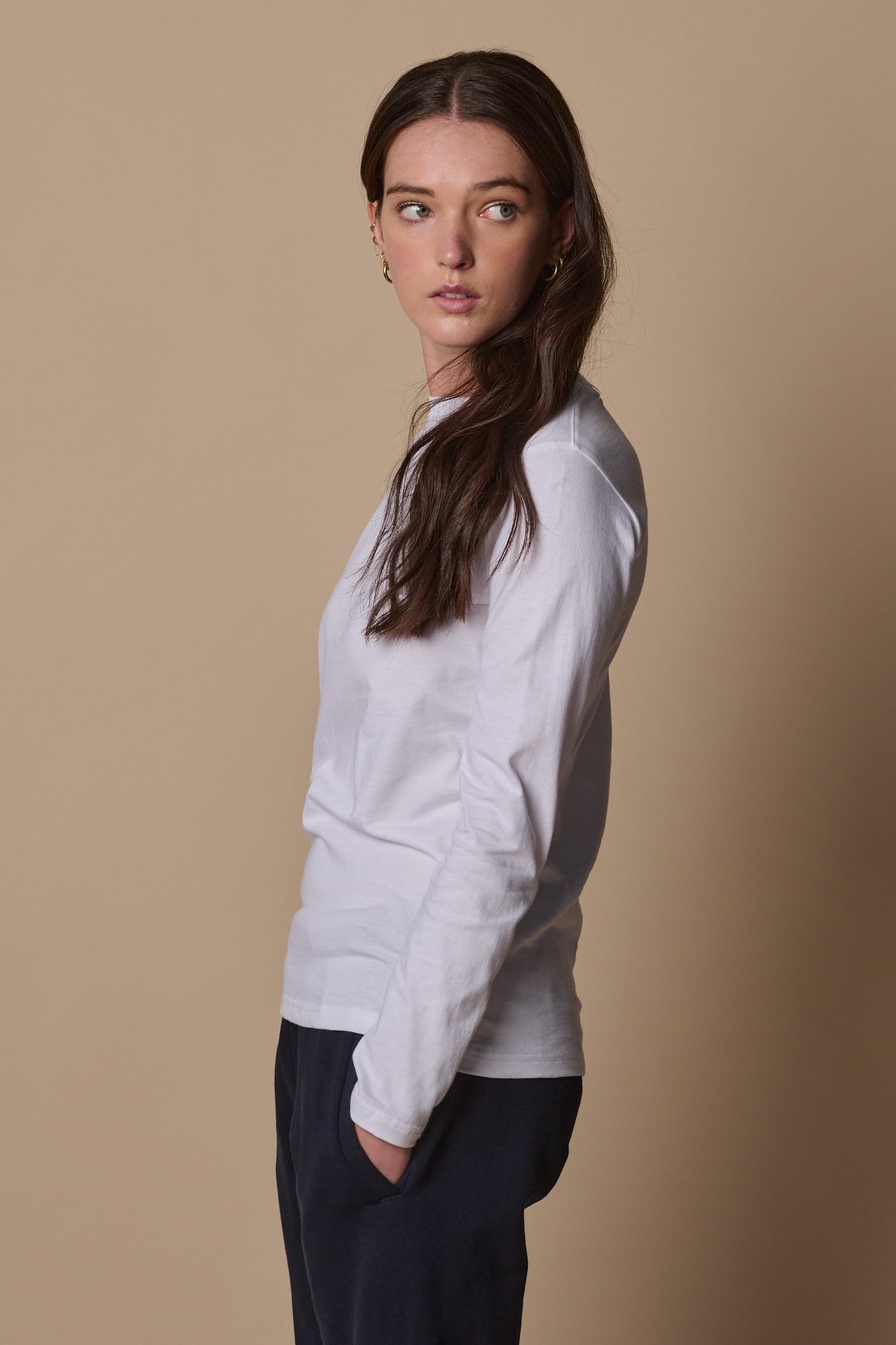 Eco-Friendly Women's Long Sleeve T-Shirt - Soft Cotton White Top for Casual Wear | Sustainable Plastic-Free Fashion for Everyday Outfits & Layering