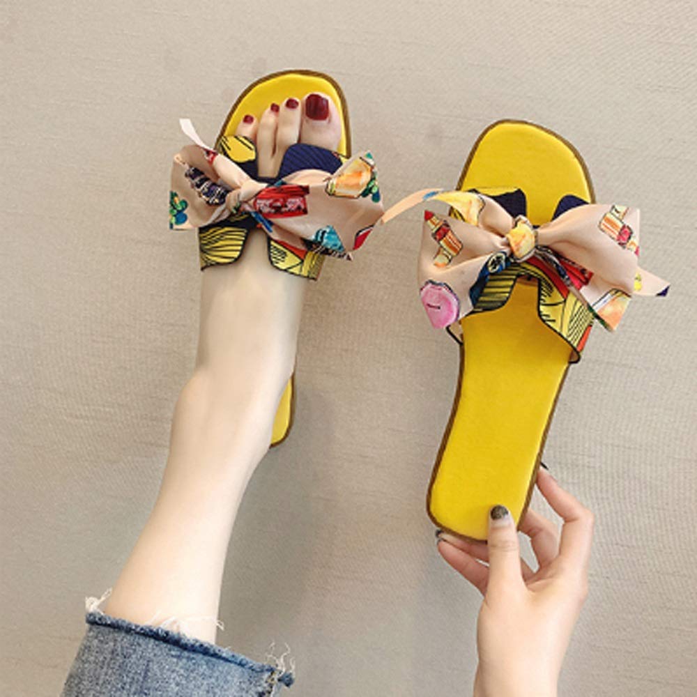WSSBK Women's Non-Slip Indoor Slippers - Comfortable Flat House Shoes for Women - Yellow Size 40 - Perfect for Home, Living Room & Relaxation