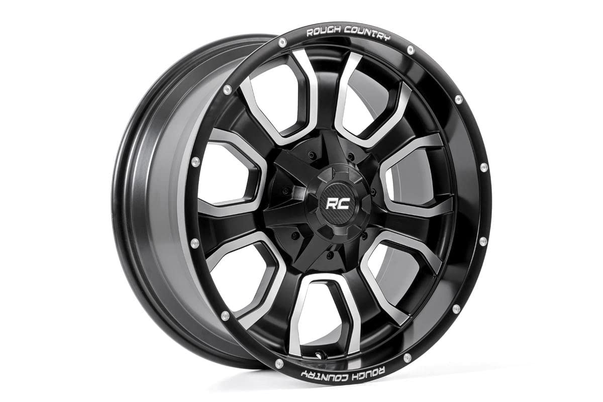 Rough Country 20x10 Black Milled Accents Wheel - 6x5.5 & 6x135 Bolt Pattern, -18mm Offset | Painted & Test Mounted | Perfect for Off-Road Trucks, Jeeps & SUVs