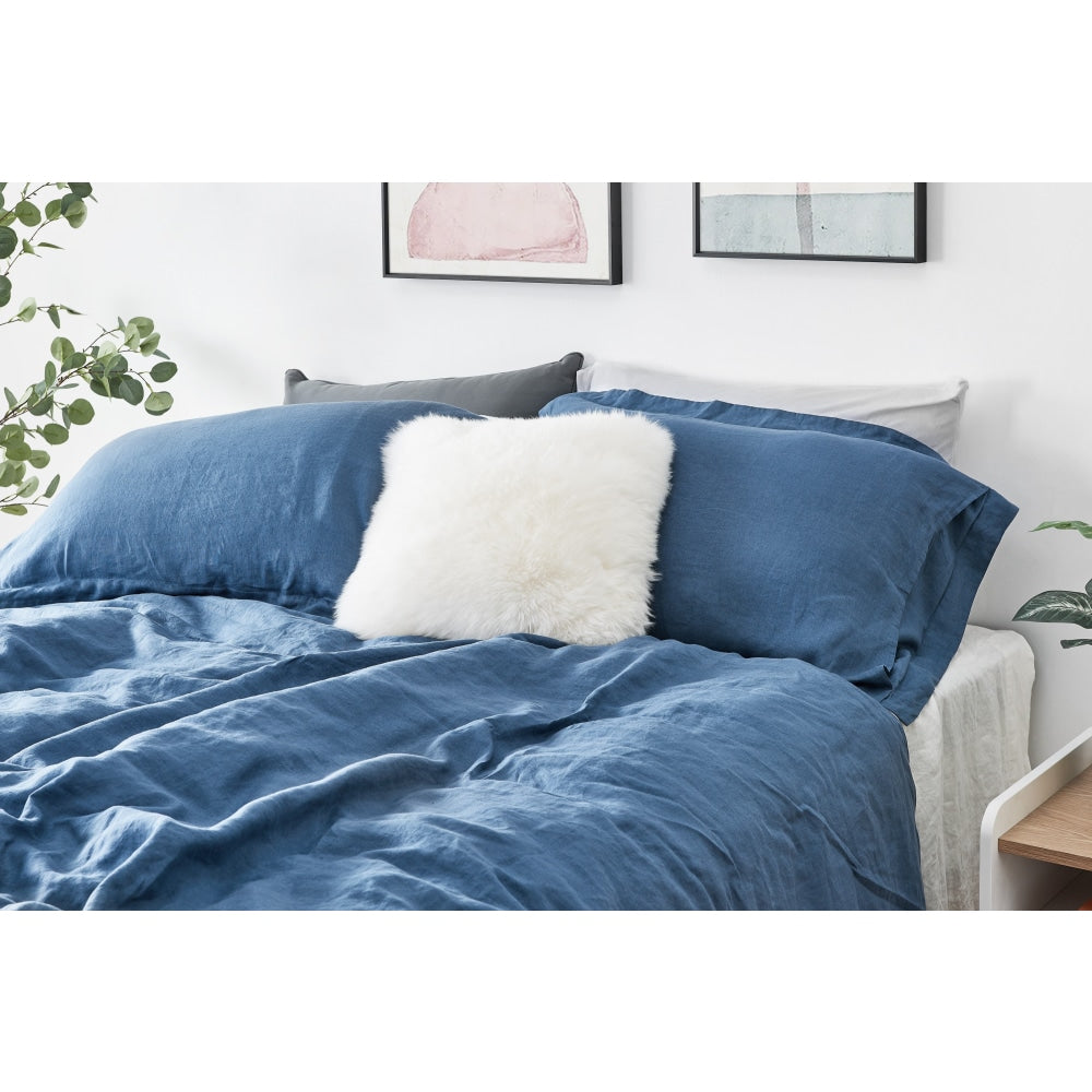 Premium 100% French Linen Duvet Cover Set - Berling Sea Blue, Queen Size Bedding | Soft & Breathable for All Seasons - Perfect for Master Bedroom, Guest Room & Luxury Hotels