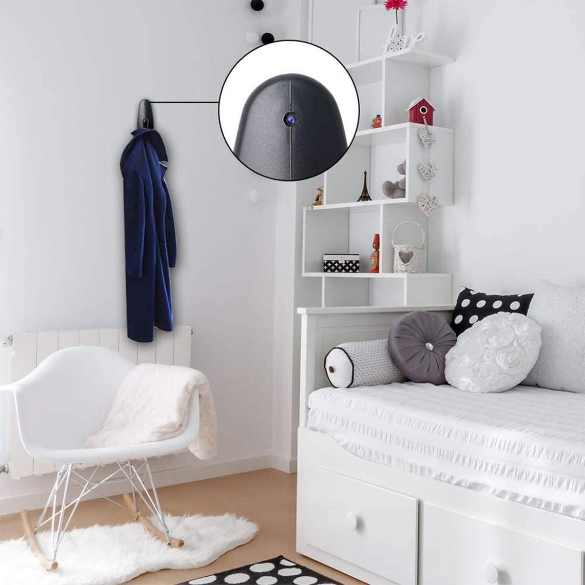 Jiyibidi Mini Security Camera - 1080P HD Coat Hook Spy Cam, Small Hidden Nanny Cam for Home & Office Surveillance - Black | Perfect for Monitoring Kids, Pets, and Home Security