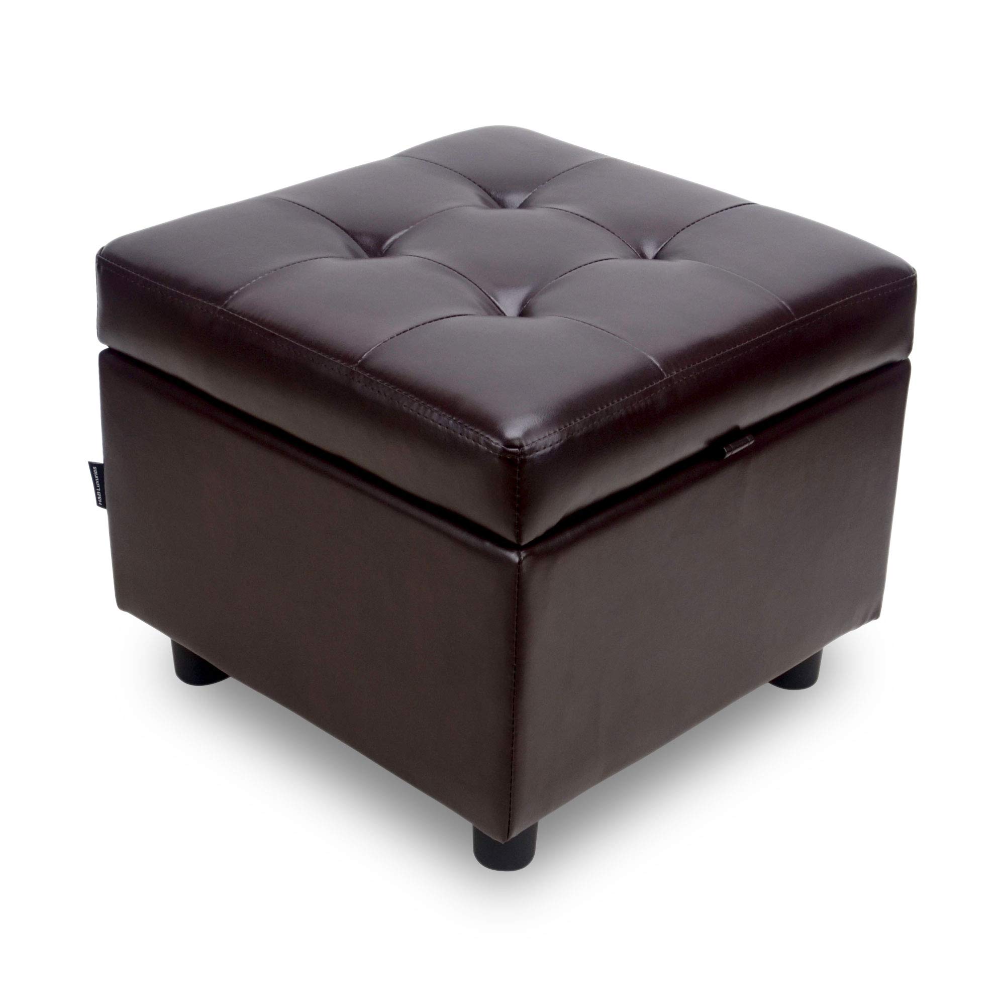 Premium Tufted Leather Storage Ottoman Cube - Brown Flip Top Foot Rest with Hidden Storage | Perfect for Living Room, Bedroom & Home Office Decor