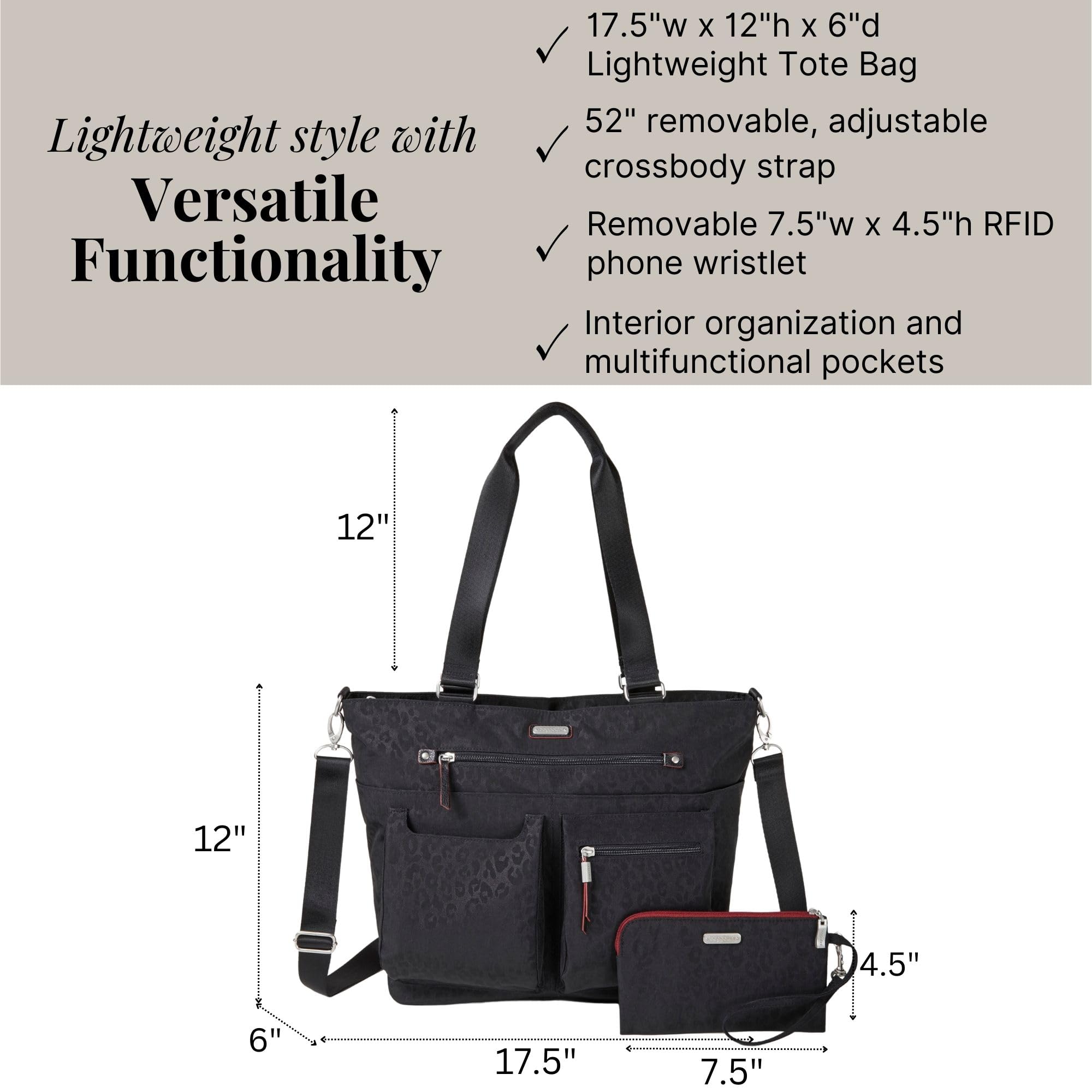 Baggallini Any Day RFID Blocking Tote Bag with Detachable Phone Wristlet - Perfect for Travel, Work & Everyday Use