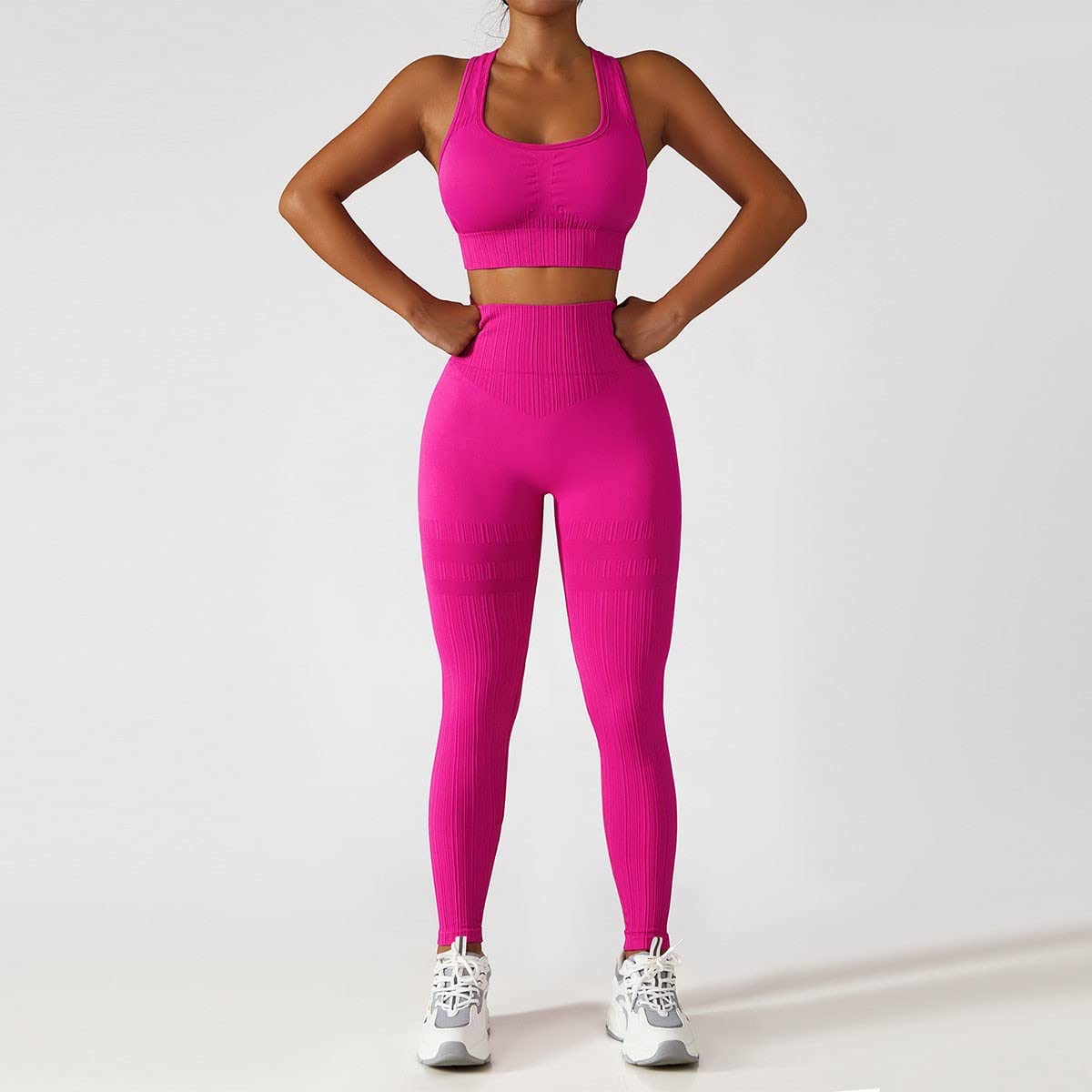 Women's 2-Piece Seamless Workout Set - Crop Tank & High Waist Yoga Shorts | Gym, Running & Fitness Outfit