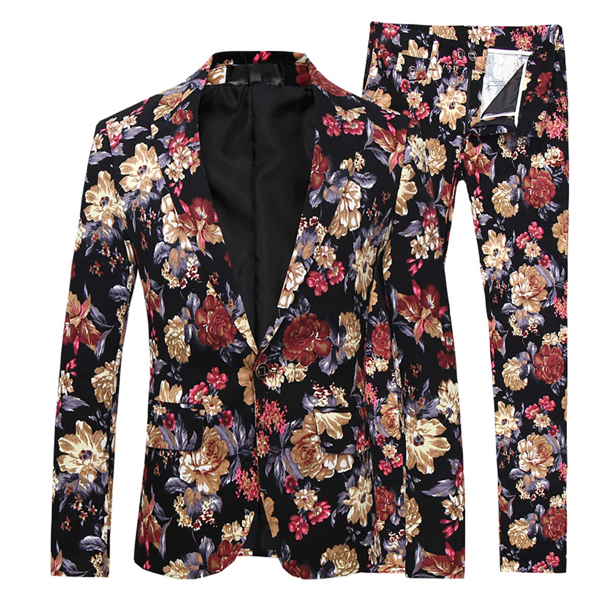 Cloudstyle Men's 2-Piece Slim Fit Tweed Suit with Notched Lapel & Floral Pattern - Formal & Business Attire for Weddings, Office & Special Occasions