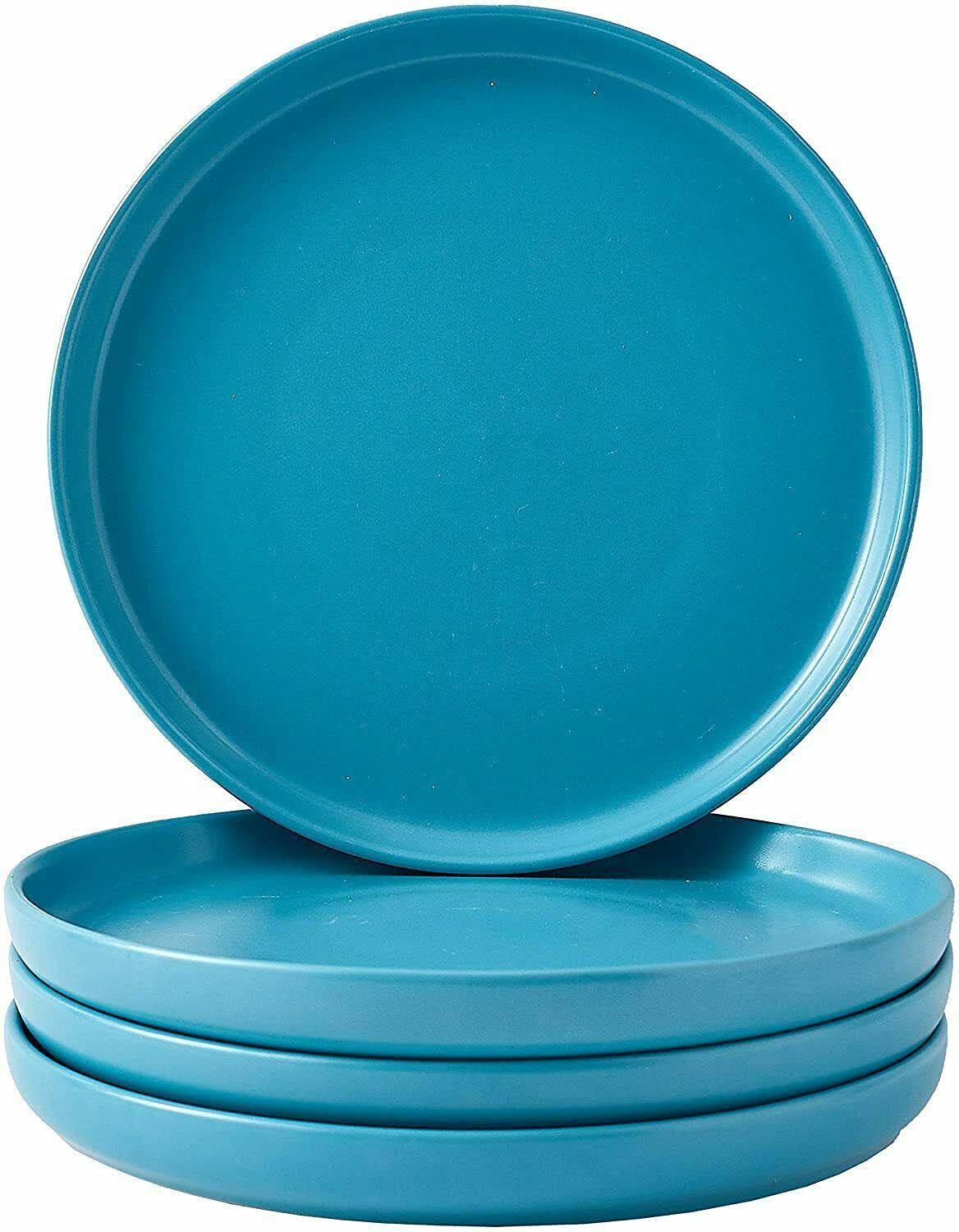 CompreDH 8-Inch Ceramic Round Dinner Plates Set of 4 - Teal Blue Modern Dinnerware for Everyday Use, Restaurants & Special Occasions