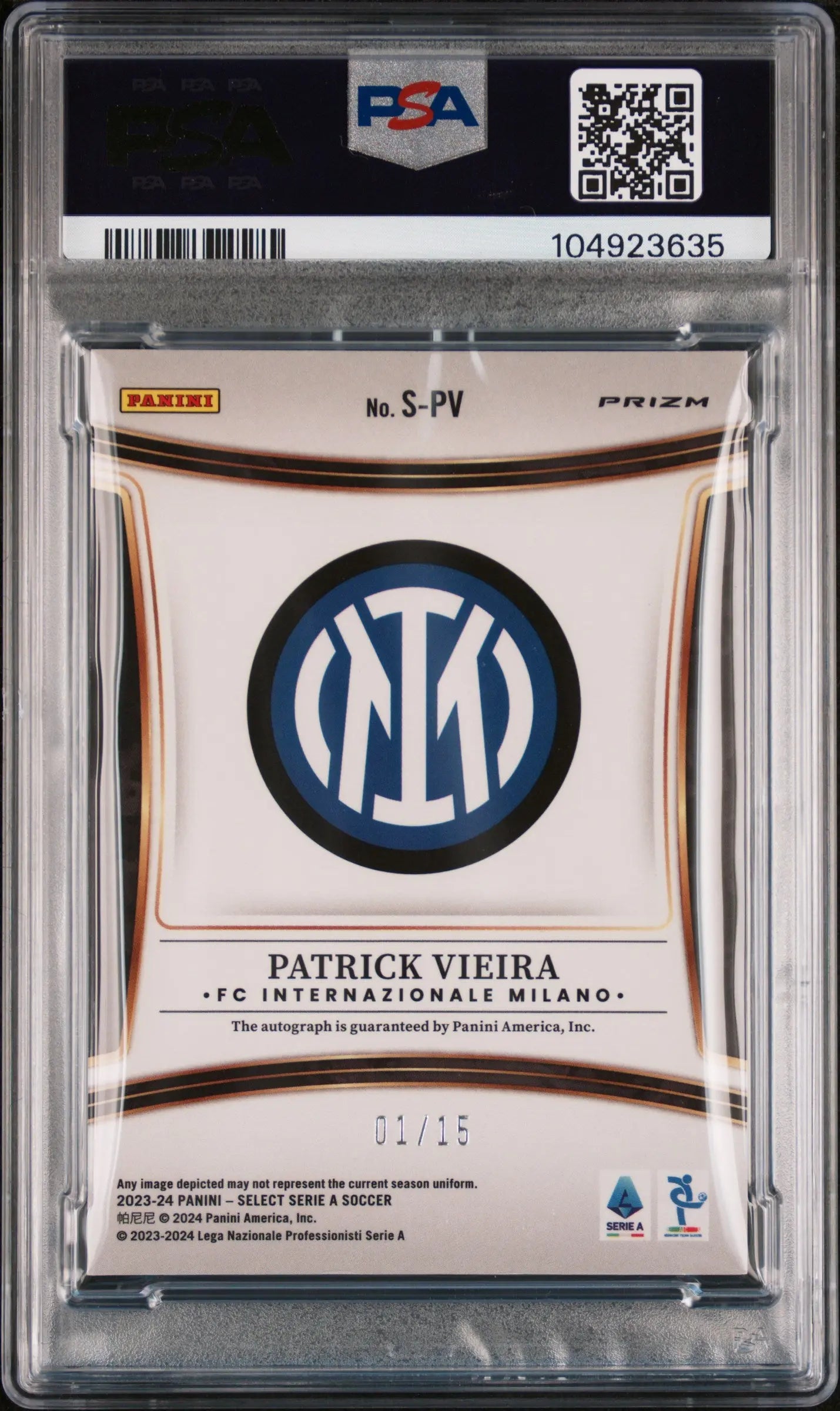 2023-24 Panini Select Serie A Patrick Vieira Tie Dye Prizm Auto PSA 9 1/15 - Rare Soccer Trading Card for Collectors & Sports Memorabilia Fans - Perfect for Display, Investment & Gifting