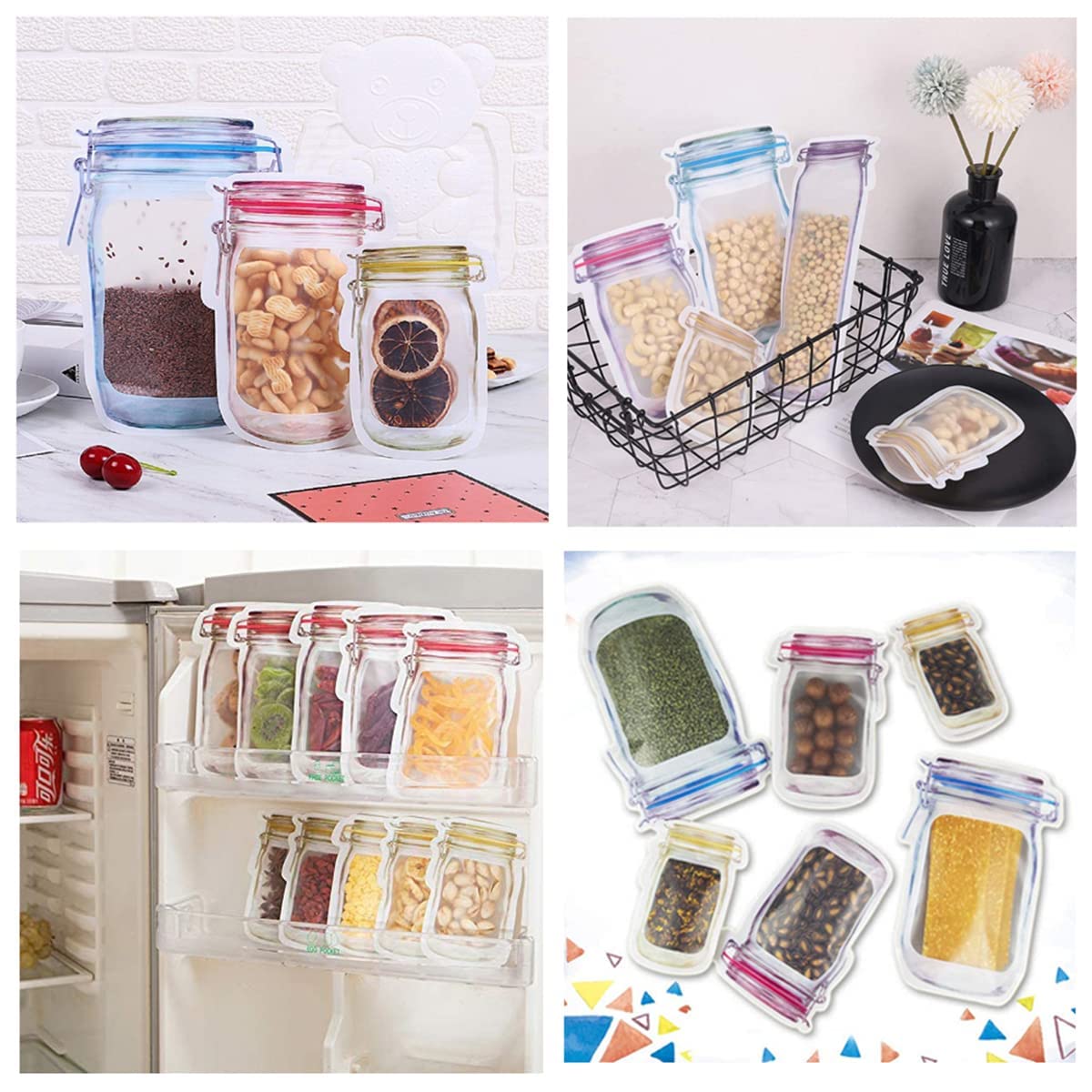 40Pcs Reusable Mason Jar Ziplock Bags - Airtight Food Storage Bags for Kitchen, Camping, Picnic | BPA-Free Plastic Organizer for Snacks, Nuts, Spices & Meal Prep (40 Count)