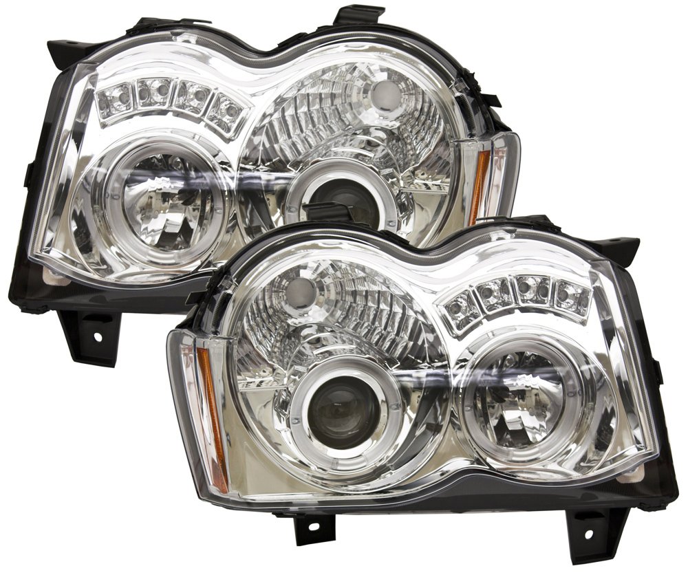 IPCW CWS-5006C2 Chrome Replacement Projector Headlights with Angel Eyes for Jeep Grand Cherokee - Upgrade Your Ride for Night Driving & Off-Road Adventures