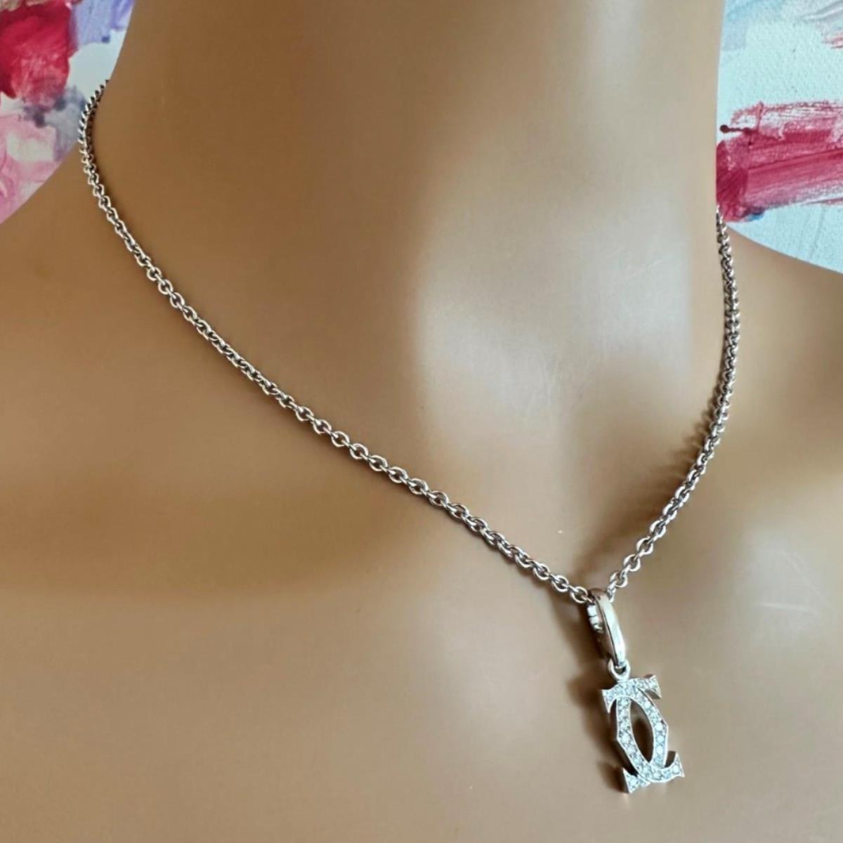 Authentic Cartier Double C 18k White Gold Diamond Pendant Necklace for Women - Luxury Jewelry Gift for Anniversary, Birthday & Special Occasions