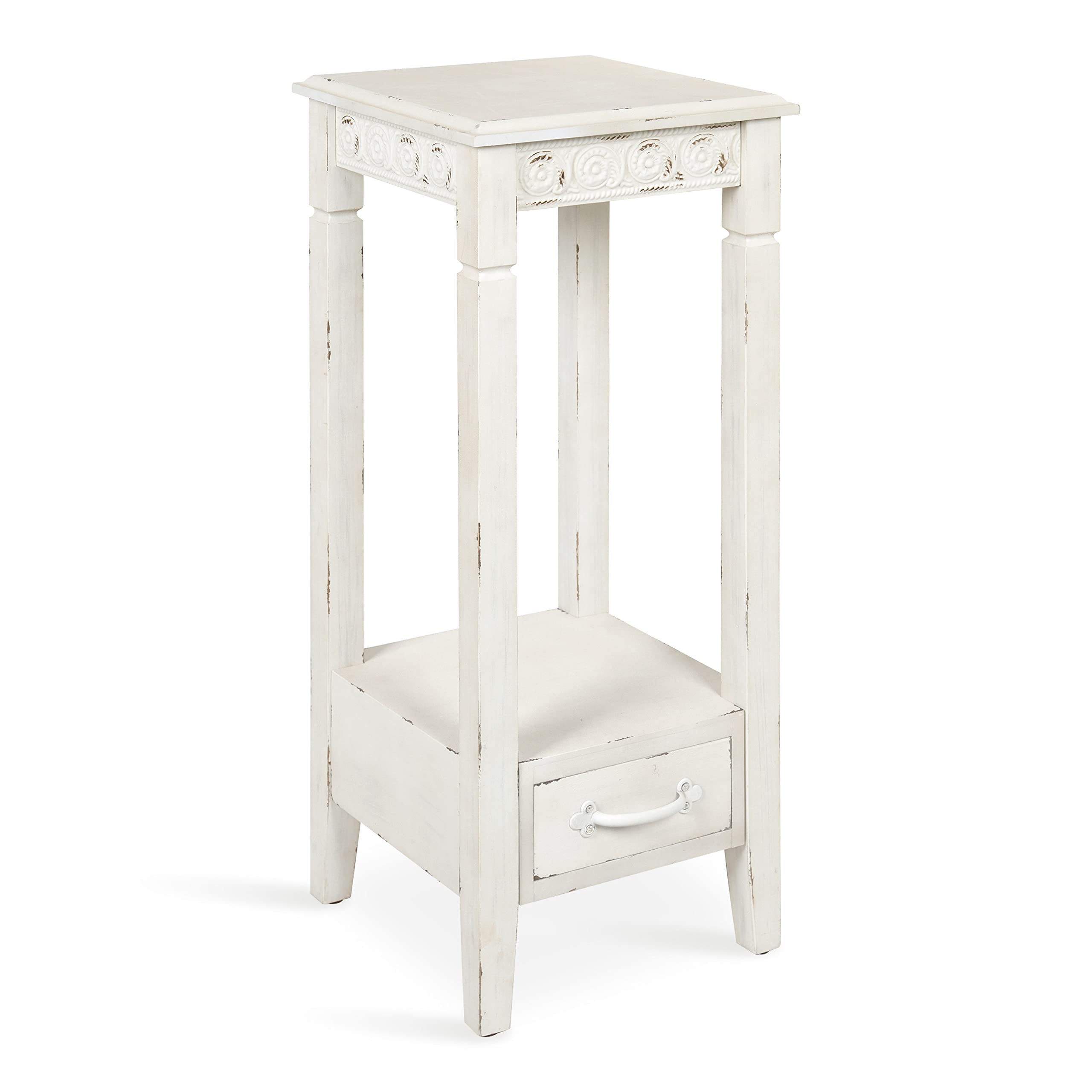 Kate & Laurel Idabelle Modern Farmhouse Wood Accent Table - Decorative Metal Skirt Plant Stand in Soft White | Perfect for Living Room Decor, Bedroom Side Table or Indoor Plant Display