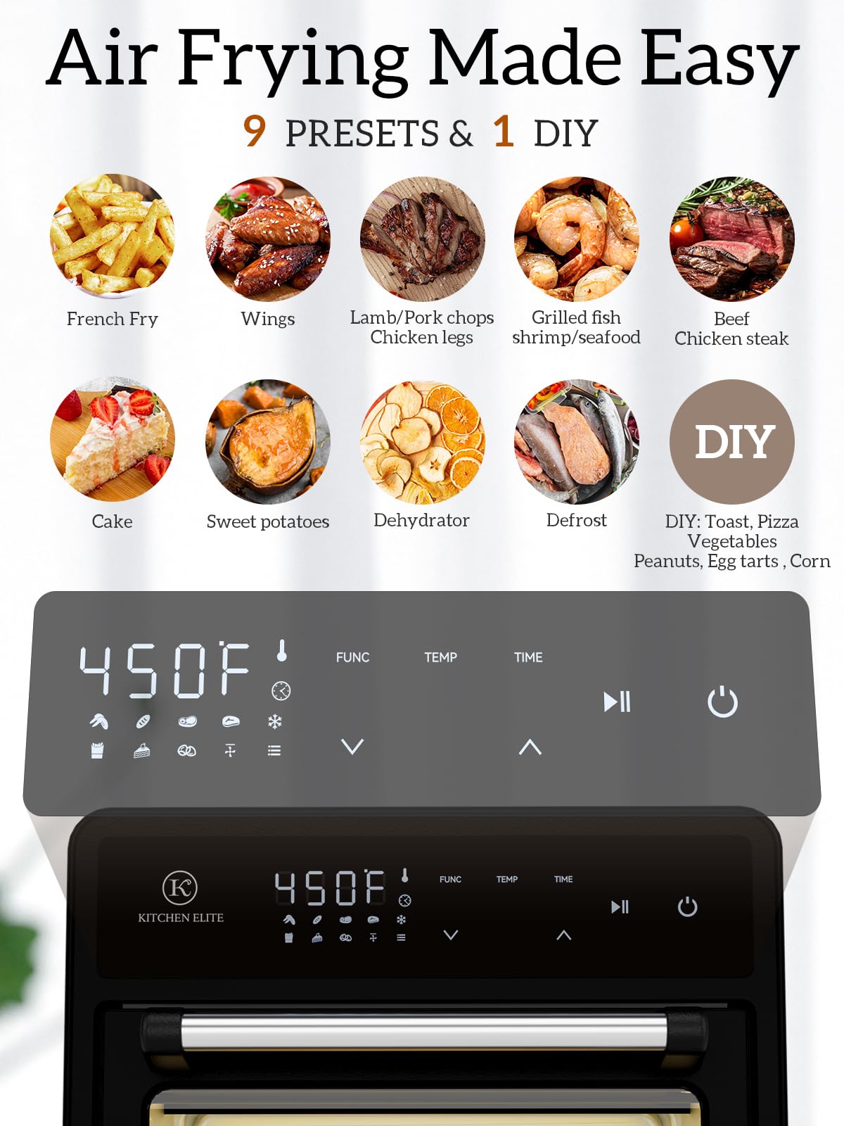 12.6 QT Stainless Steel Air Fryer Toaster Oven Combo - 10-in-1 Convection Countertop Oven with Digital Touch Screen (450°F) for Baking, Roasting, Reheating, Broiling & Dehydrating | Perfect for Small Kitchens, Dorms & Healthy Cooking