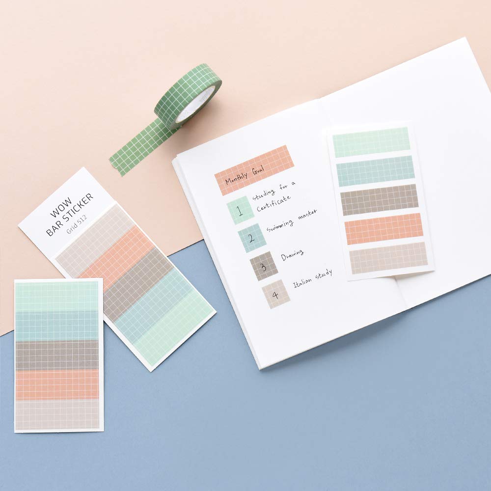 Monolike Wow Bar Sticker Grid C Set - Mini Cute Square Stickers for Planners, Journals, Scrapbooks & DIY Crafts | Decorative Stickers for Bullet Journaling, Gift Wrapping & Home Decor