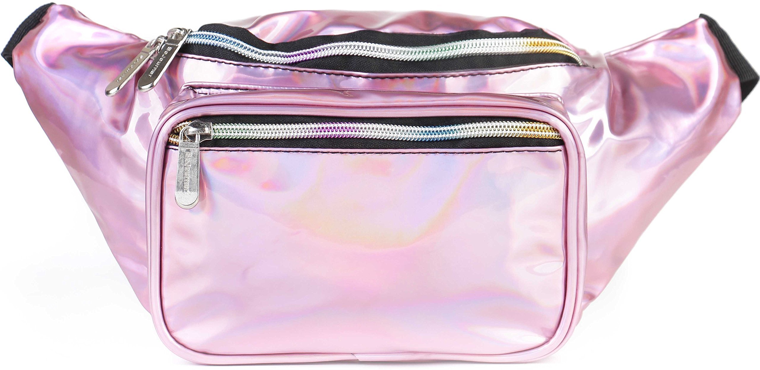 Holographic Fanny Pack Belt Bag for Men & Women - Waterproof Crossbody Waist Pack - Hands-Free Bumbag for Hiking, Running, Travel & Everyday Use - Pale Pink