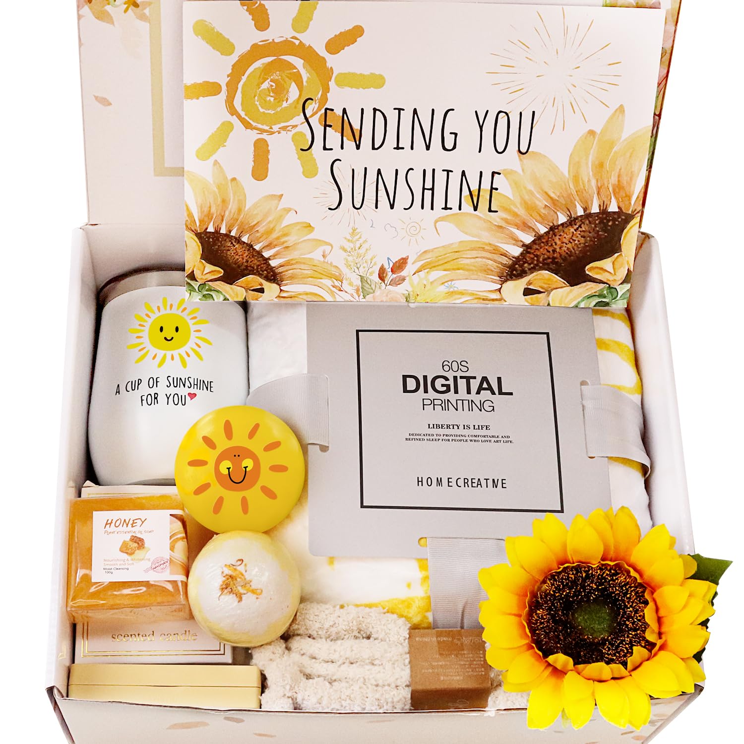 10pcs Get Well Soon Care Package for Women - Unique Birthday Gift Box with Sunflower Basket, Inspirational Blanket, Jar Candle - Perfect for Sister, Best Friend, Thinking of You Gifts | Ideal for Hospital Recovery, Cheer Up, Long Distance Friendship & Special Occasions