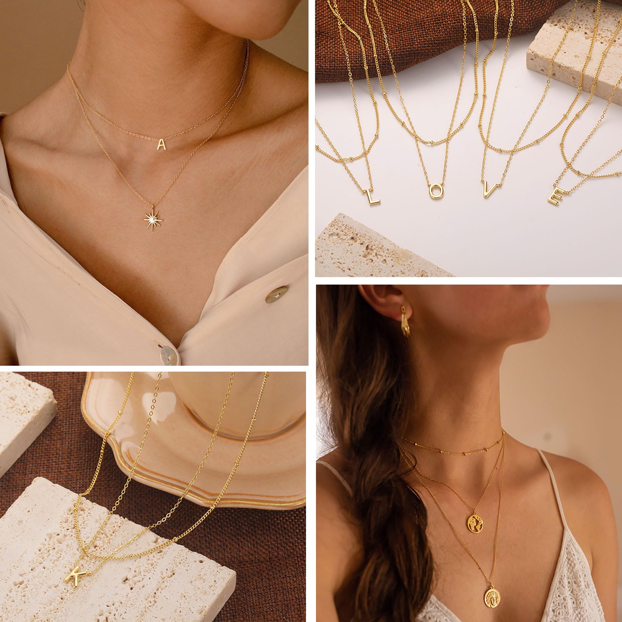 KAERUN 14K Gold Plated Layered Initial Necklace for Women - Dainty Personalized Name Necklace with Tiny Cute Letter A-Z, Gold Jewelry Gift for Her | Perfect for Birthdays, Anniversaries & Everyday Wear