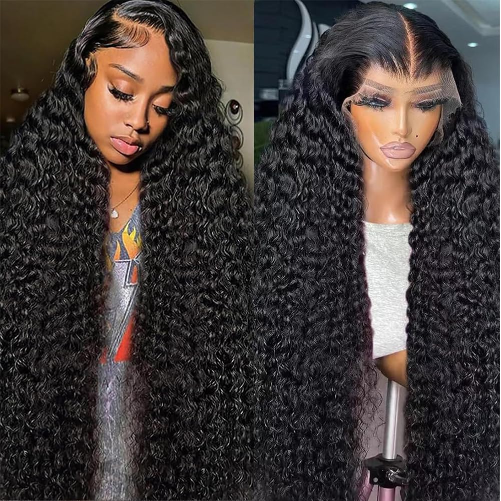 13x6 Deep Wave Lace Front Wigs Human Hair 32 Inch 200% Density HD Glueless Deep Curly Lace Frontal Wigs for Women - Pre Plucked with Baby Hair Natural Black | Perfect for Daily Wear, Parties, Cosplay & Special Occasions