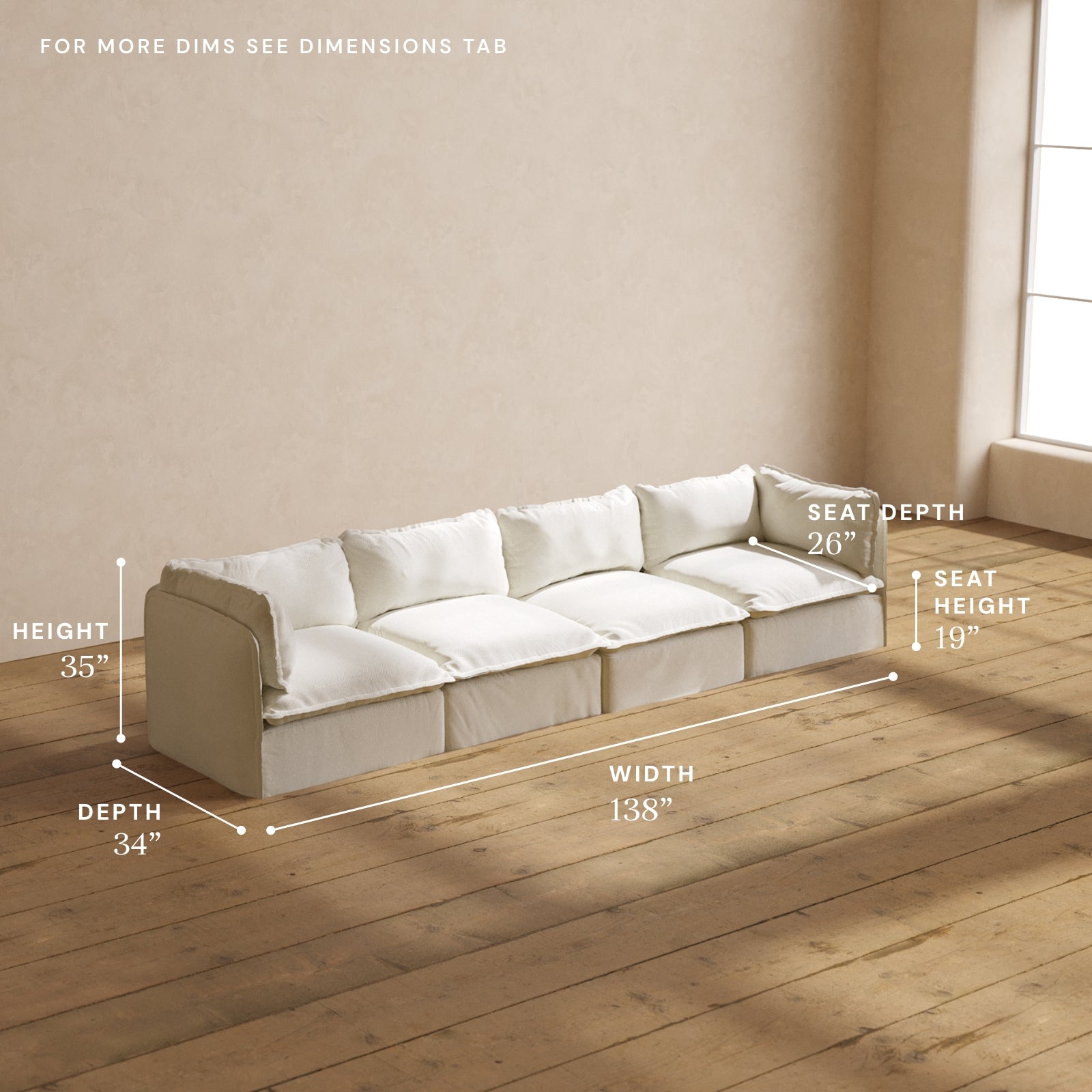 Premium Modular Performance 4-Seater Sofa in Eggshell White | Luxury Blend Fabric | Perfect for Living Room, Family Room & Home Theater Seating