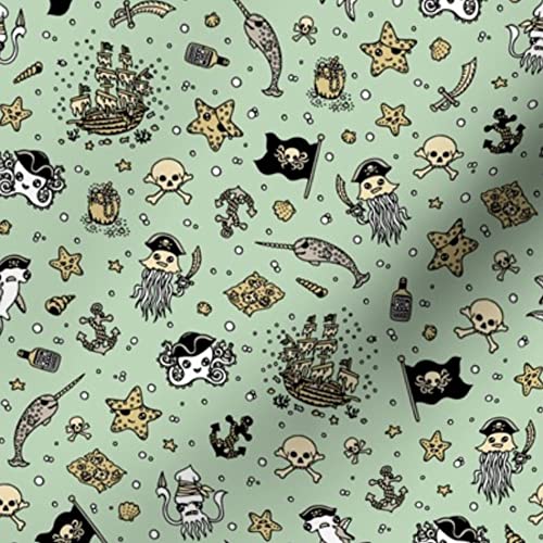 Ditsy Pirates Pale Blue Sea Creatures Ocean Octopus Narwhal Shark Printed Minky Fabric by The Yard - Soft Plush Material for Sewing Baby Blankets, Quilt Backing & DIY Projects - Perfect for Nursery Decor, Kids Room & Coastal Themed Crafts