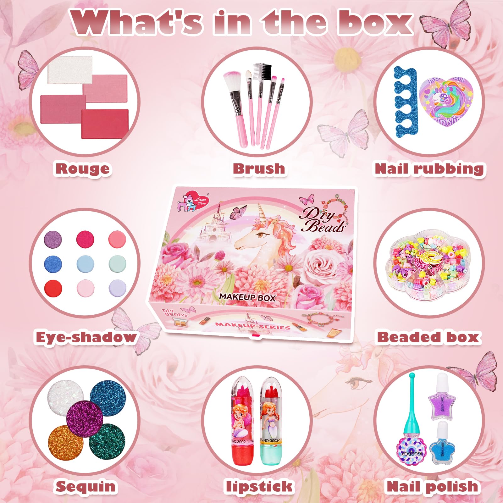 **Washable Kids Makeup Kit for Girls - Pretend Play Cosmetic Set with Mirror, Safe & Non-Toxic, Perfect Birthday Gift for Ages 3-12 | Princess Dress-Up, Role Play, Party Fun**