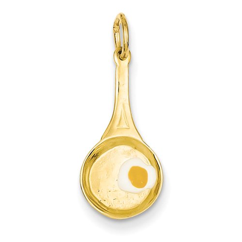 14k Yellow Gold Frying Pan Pendant with Enameled Egg Charm - Elegant Jewelry Gift for Women, Perfect for Birthdays, Anniversaries & Everyday Wear