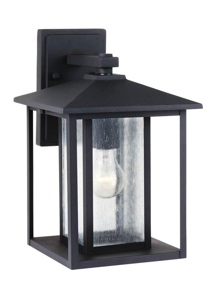 Coastal Style Square One Light Large Outdoor Wall Lantern - Black Porch Light with Clear Seeded Glass (Model 73-BEL-2009368) - Perfect for Beach House, Patio, Garden & Front Entryway Lighting