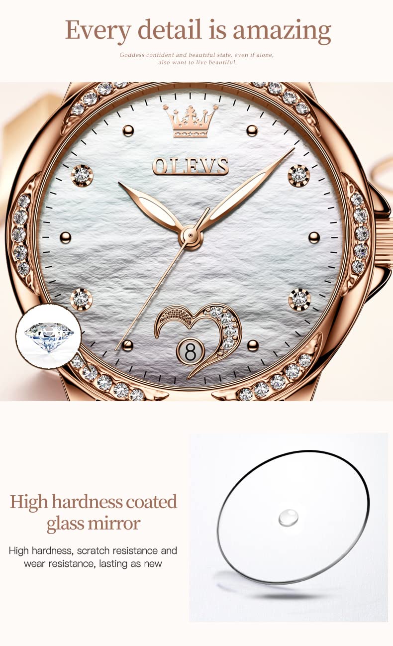 OLEVS Automatic Watches for Women - Rose Gold Luxury Self-Winding Watch with Date Display | Elegant Dress Watch for Business, Party & Everyday Wear