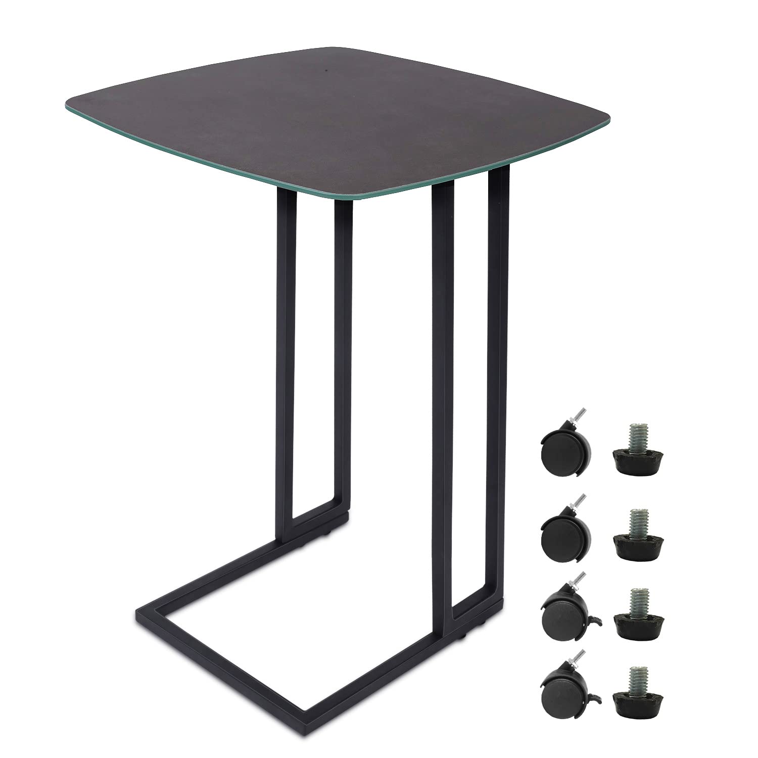 MONCOT Round Side Table with Waterproof Tabletop & Detachable Wheels - Small Dark Grey End Table, Accent Table for Living Room, Bedroom, Sofa - Perfect for TV Trays, Lamps, and Cozy Spaces