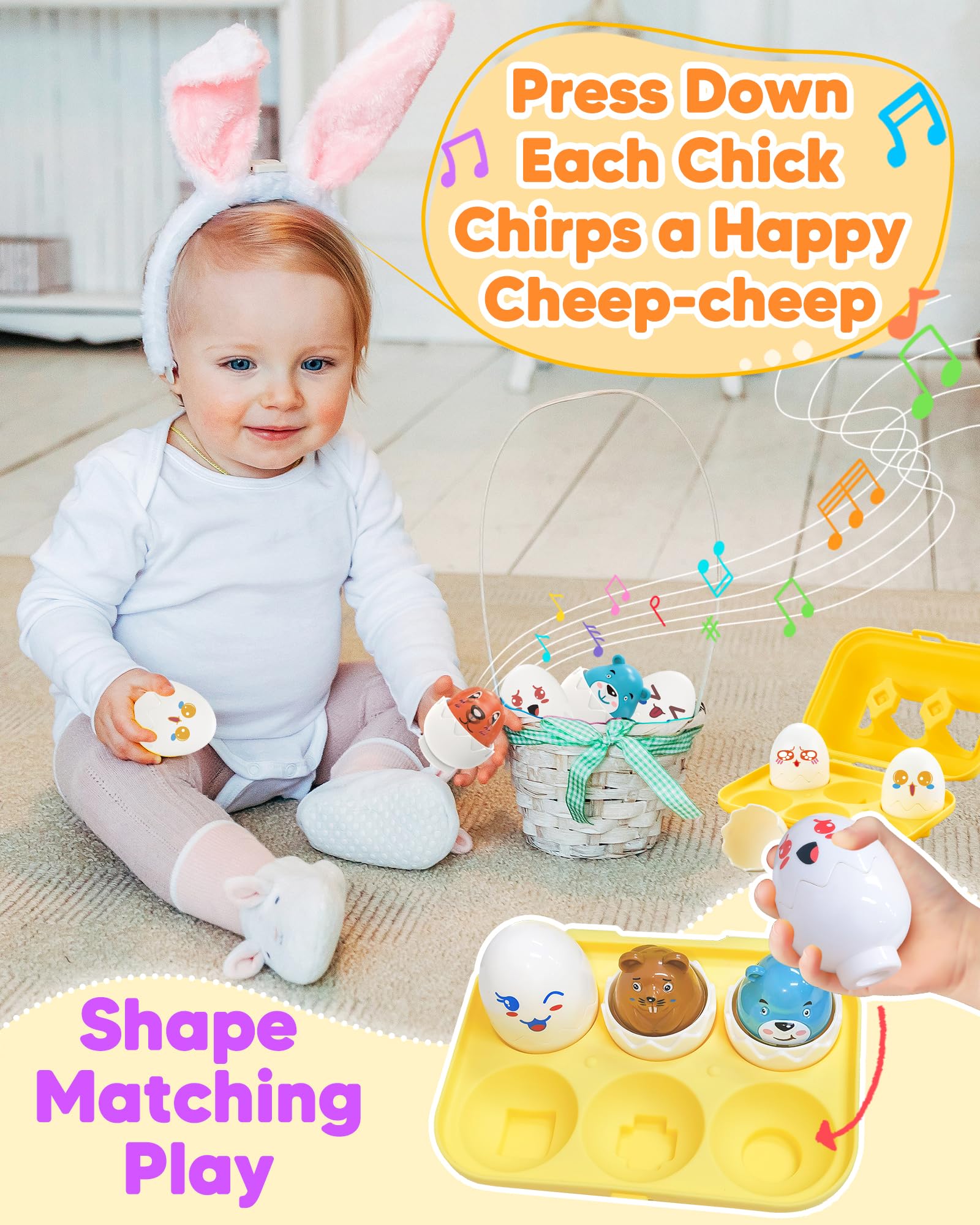 Easter Egg Toys for Toddlers 1-3 Years - Prefilled Sensory Eggs with Fun Toys Inside, Easter Basket Stuffers & Matching Game for 1-3 Year Old Boys Girls - Perfect Easter Gifts for Toddlers, Egg Hunt & Sensory Play Activities