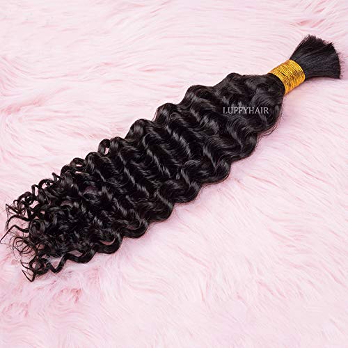 1/2/3Pcs Brazilian Remy Human Hair Bundles - 100% Natural Deep Wave Bulk Hair Extensions for Braiding (No Weft, 12inch, 300g) - Perfect for Protective Styles, Weaves & Salon Use