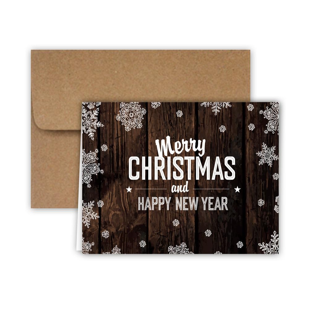 Rustic Christmas Cards and Envelopes Set - 25 Pack Holiday Greeting Cards with Matching Envelopes for Festive Season, Family Gatherings & Office Parties