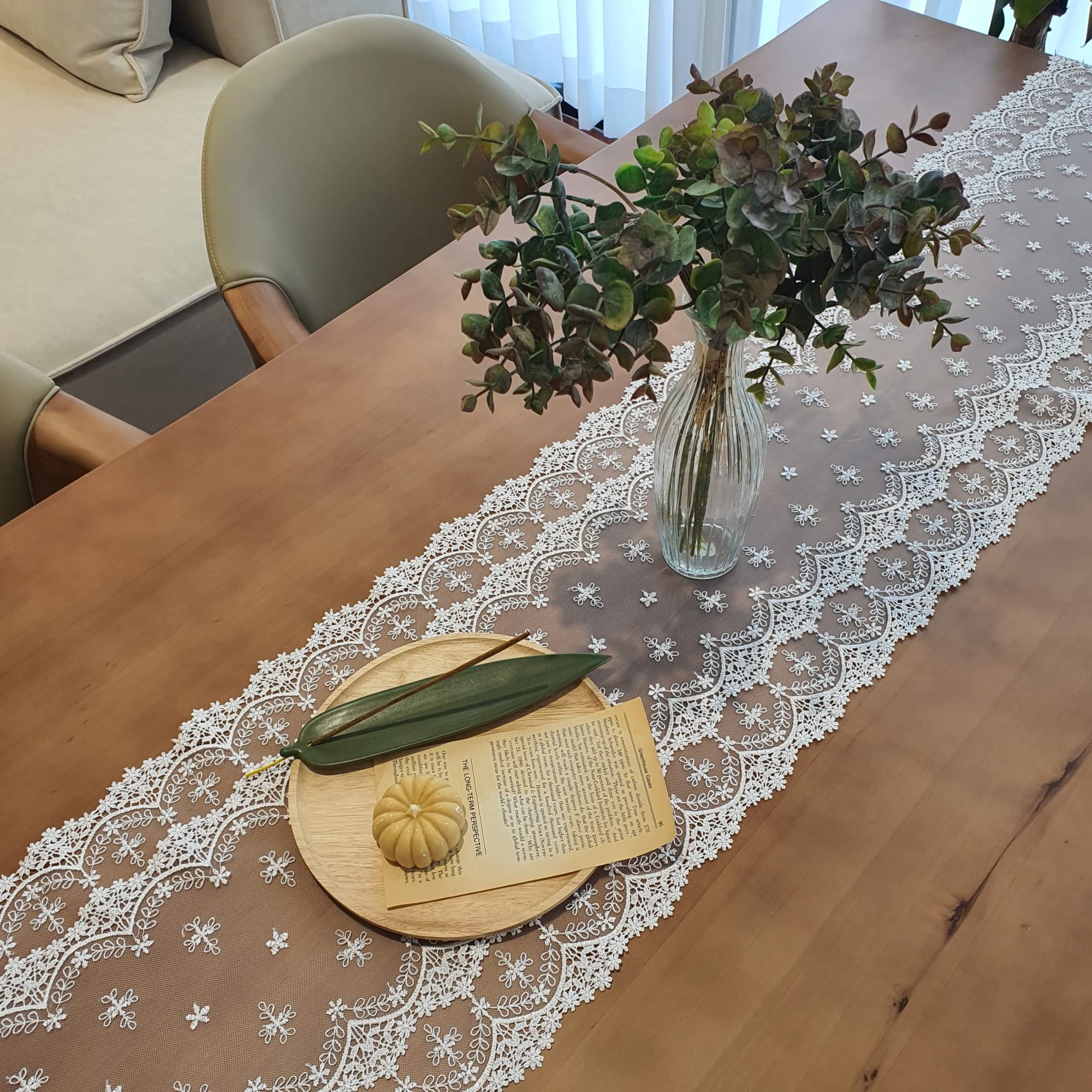 Elegant White Embroidered Table Lace Runner 12×50 Inch (31×130cm) - Perfect for Wedding, Holiday, Picnic & Daily Dinner Table Decor - Durable Polyester Fabric for Home & Event Decoration
