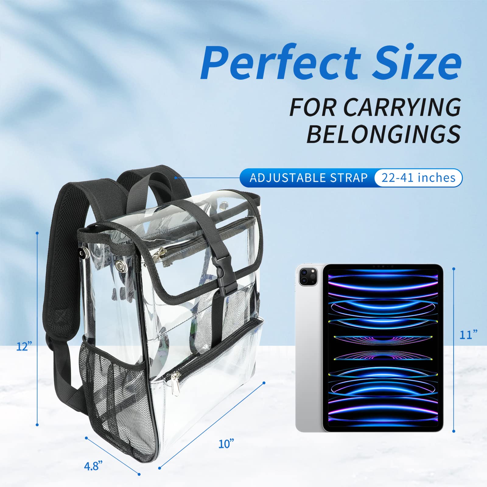 Clear Small Backpack 12x12x6 Inches - Stadium Approved Transparent Mini Backpack with Multiple Pockets for Work, Music Festivals, Sports Events & Travel Security | Perfect for Concerts, Theme Parks, Airport Security & School Essentials
