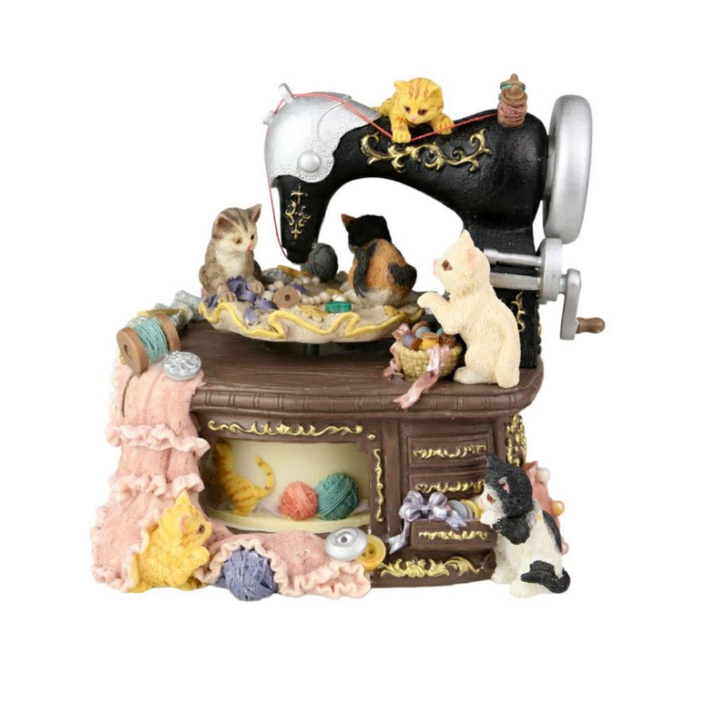AVEO Retro Rotating Sewing Machine Music Box with Cat Design - Multi-Colored Musical Gift for Kids, Girls & Friends | Perfect Birthday Present, Home Decor & Collectible for Music Lovers