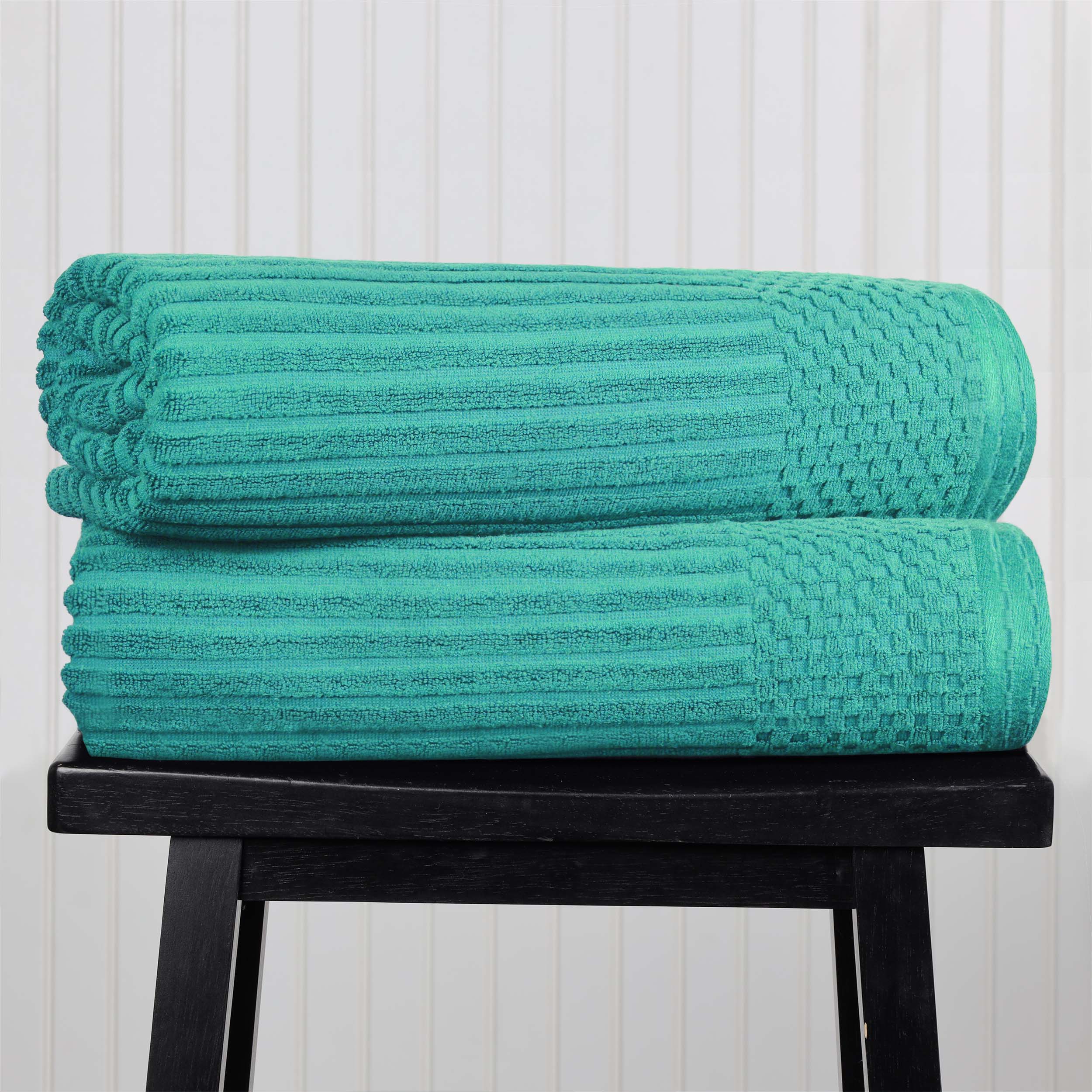 Premium Cotton Ribbed Textured Bath Towel Set - Ultra Absorbent 2-Piece Bath Sheet Set for Spa, Beach & Luxury Bathroom Use