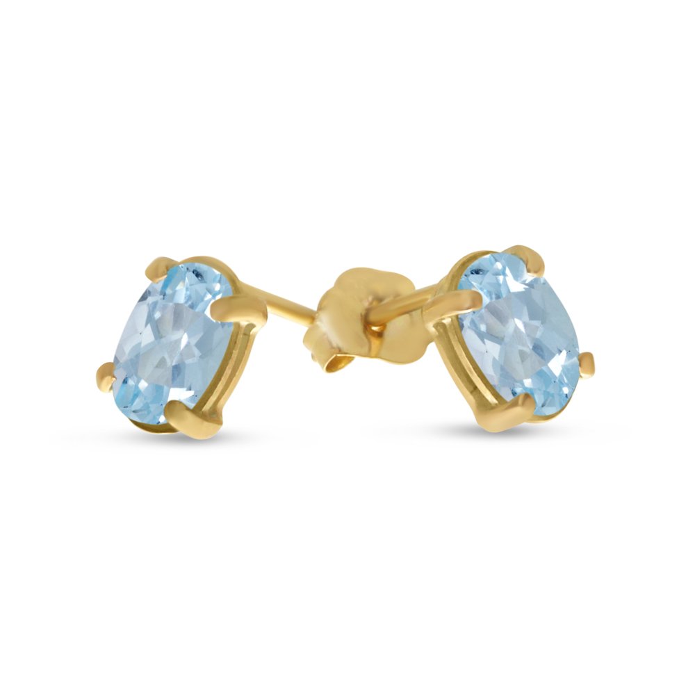 14K Yellow Gold Oval Aquamarine Stud Earrings for Women - March Birthstone Jewelry - Perfect for Weddings, Anniversaries & Gifts