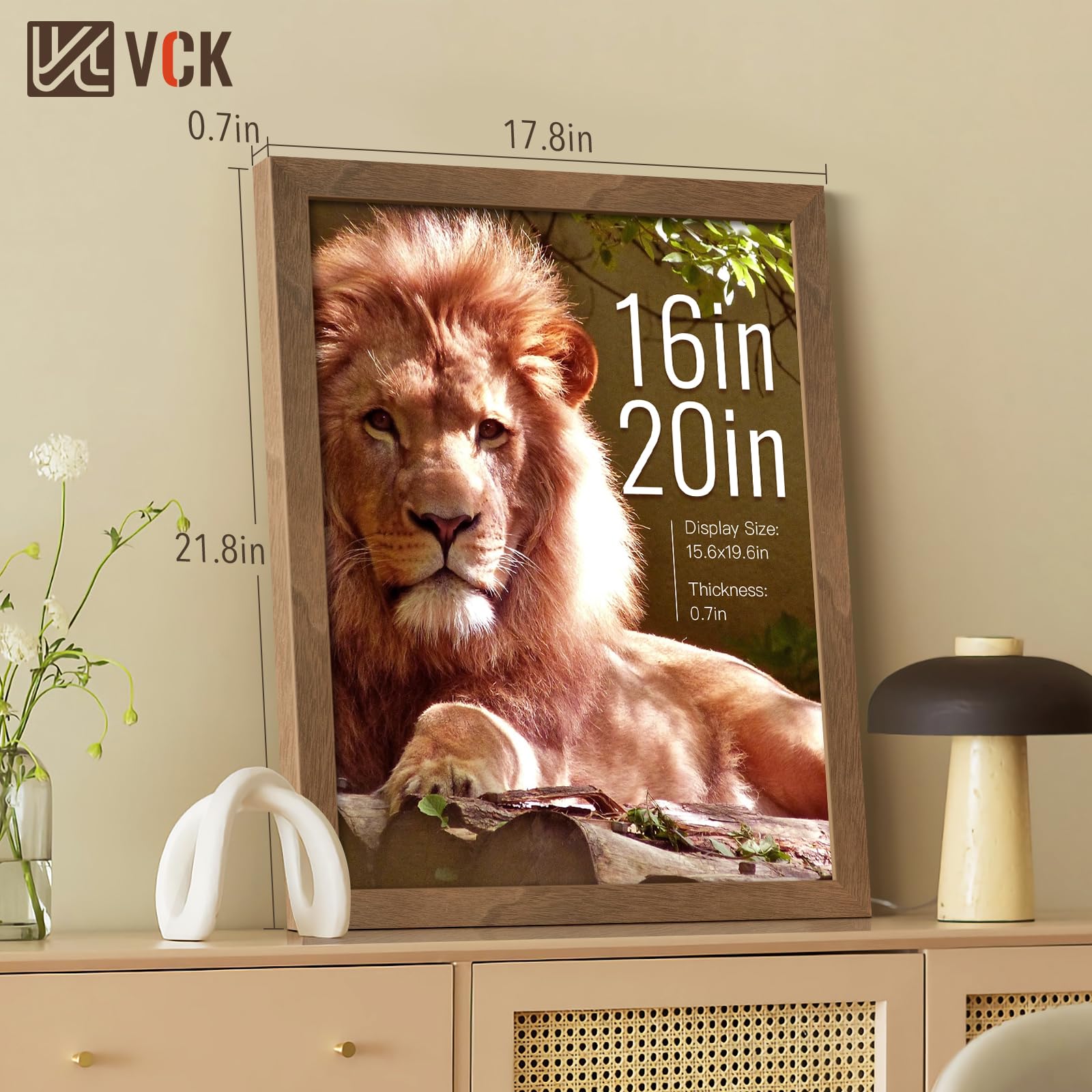 VCK 16x20 Picture Frames for Wall - Brown Walnut 3 Pack, Natural Textured Solid Wood Poster Frame with UV Protection - Perfect for Home Decor, Office, Gallery & Wedding Photos Display