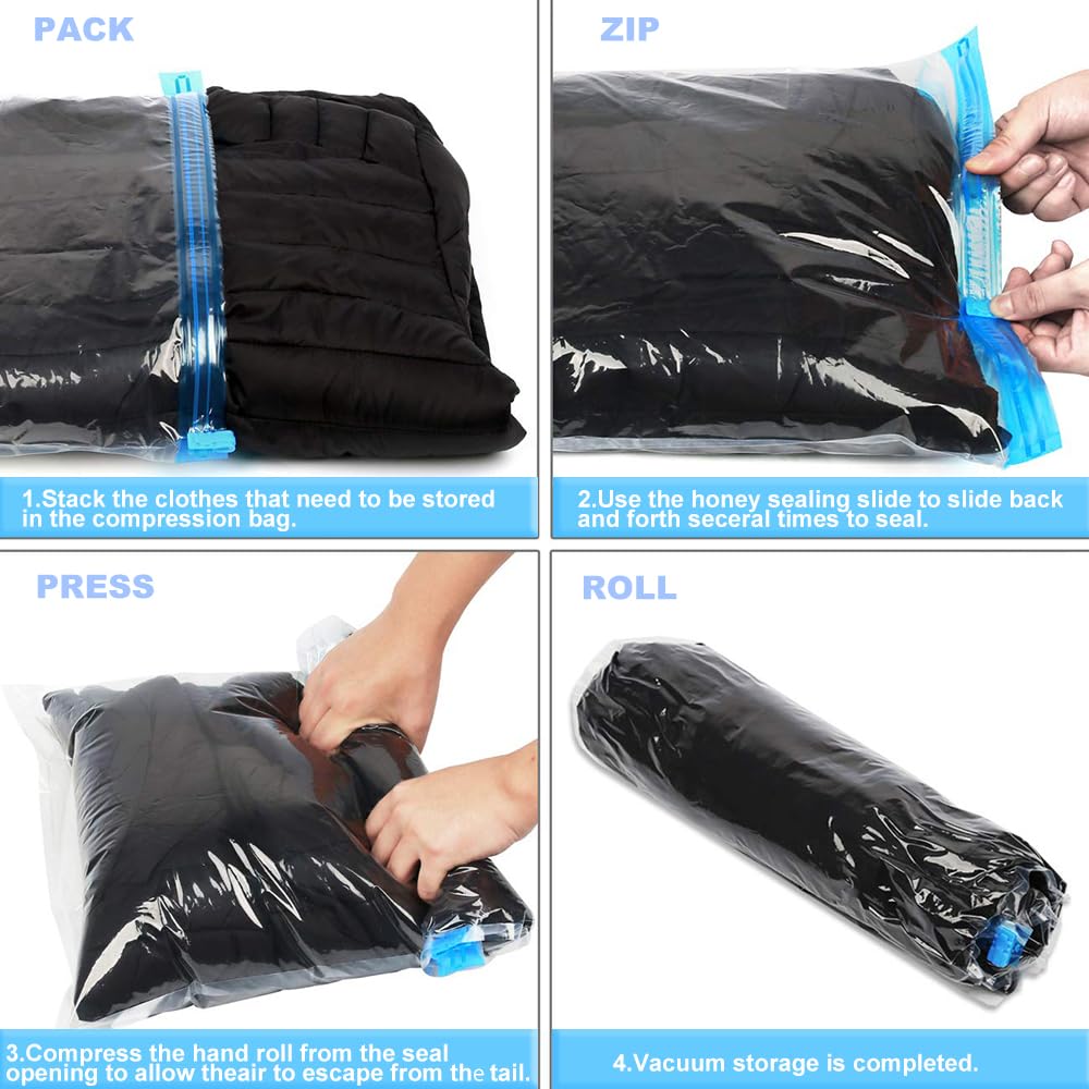 12 Pack Vacuum Storage Compression Bags for Travel & Home - Space Saver Organizers (Transparent) - No Pump Needed - Perfect for Clothes, Blankets & Seasonal Storage | Travel Essentials & Home Organization