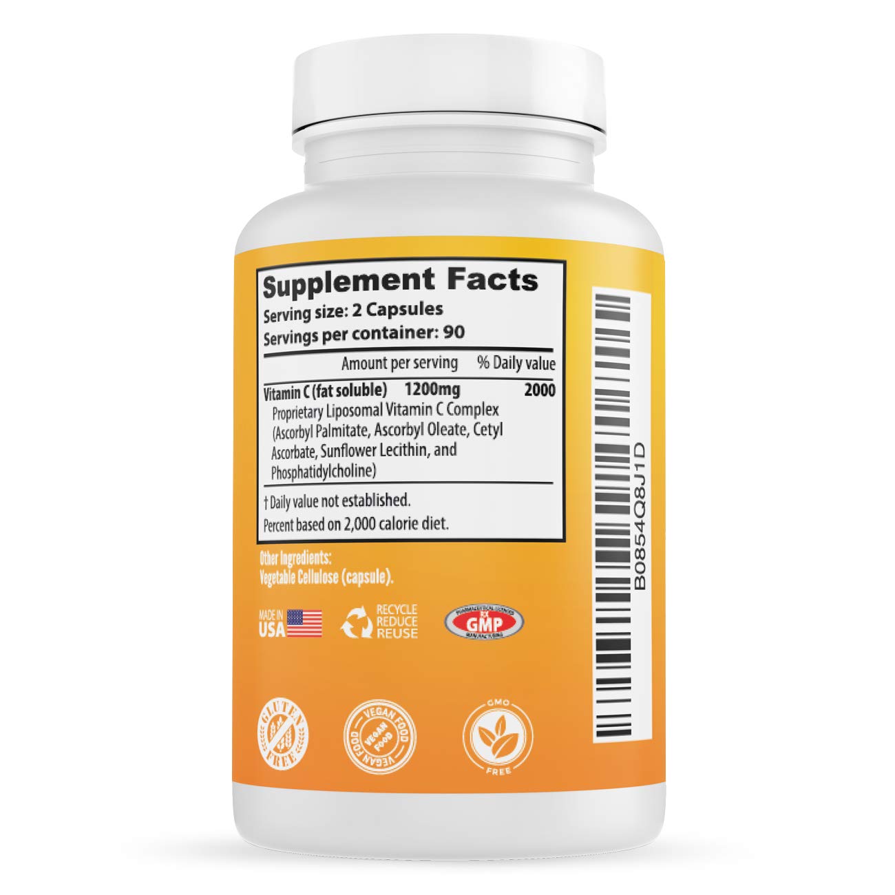 Liposomal Vitamin C 1200mg Supplement - 180 Vegan Capsules for High Absorption | Fat Soluble Vitamin C with Sunflower Lecithin | Maximum Strength Immune Support & Collagen Booster | Ideal for Daily Wellness & Skin Health