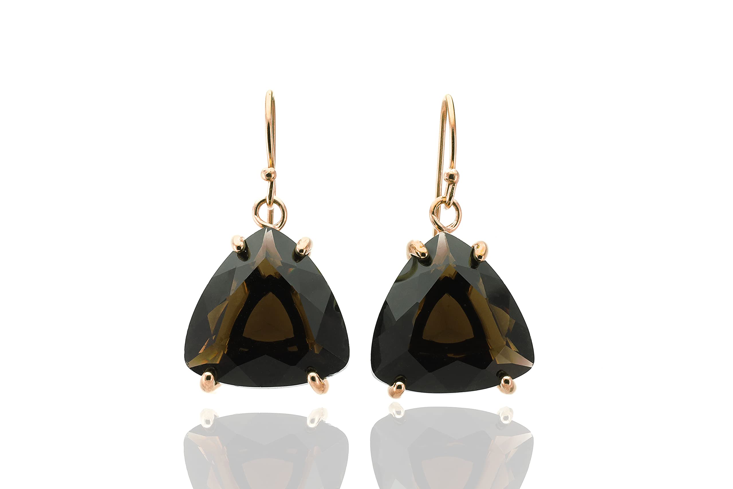 Smoky Quartz Gold Triangle Earrings | Trillion Cut Gemstone Dangle Earrings for Women | Elegant Semi-Precious Jewelry | Perfect for Evening Parties, Weddings & Special Occasions | Unique Gift for Birthday, Anniversary & Celebrations