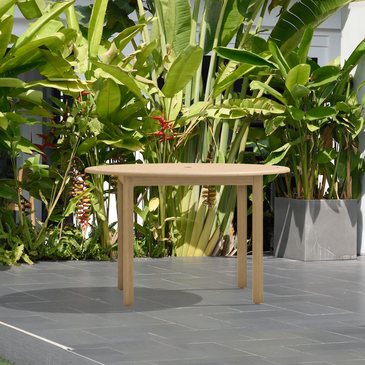 Amazonia Indiana Round Patio Dining Table - Weather-Resistant Teak Finish Outdoor Dining Set for Garden, Deck, or Backyard - Durable Indoor/Outdoor Use - Brown