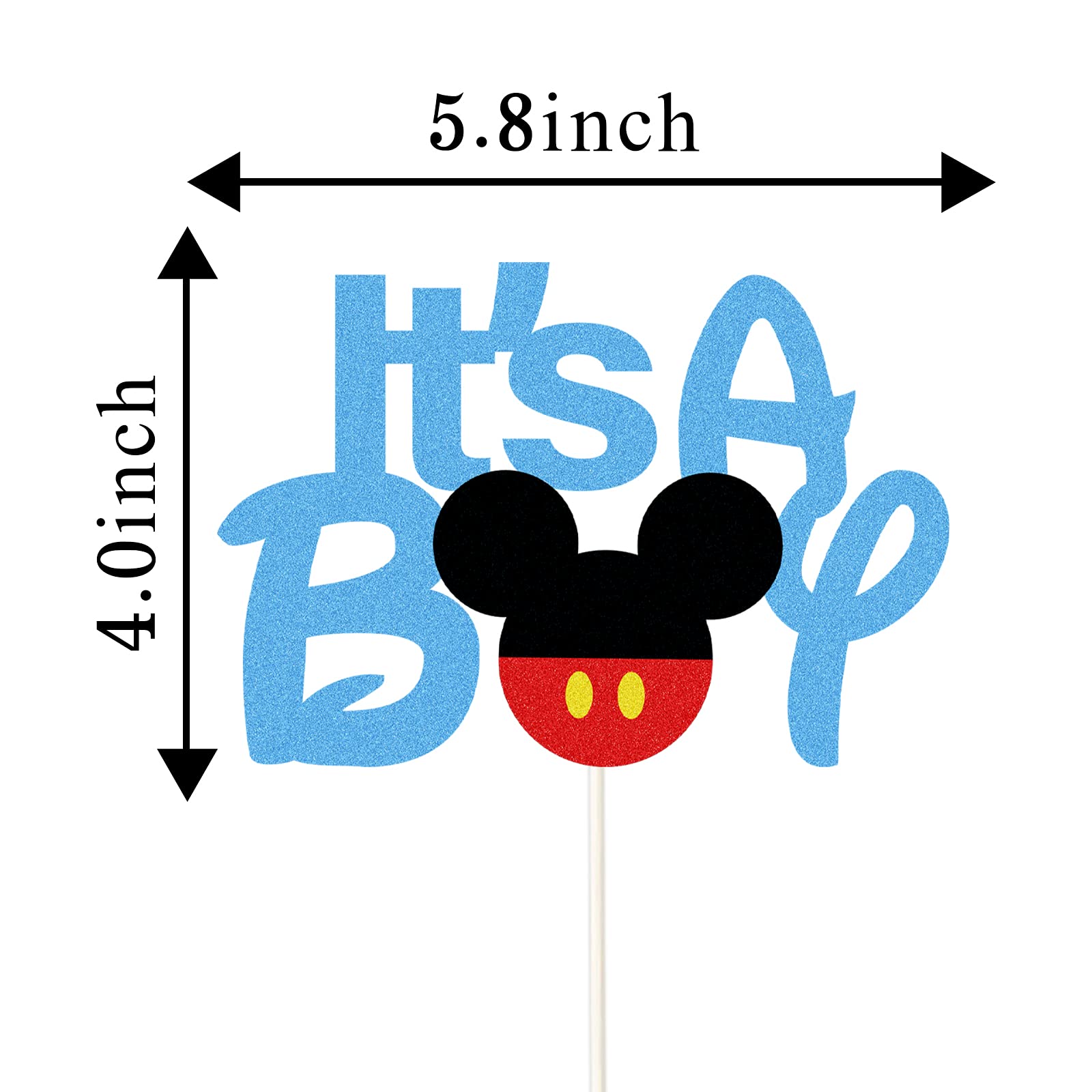 Black & Blue Glitter 'It's a Boy' Cake Topper - Mickey Mouse Theme Baby Shower Decoration for Little Boys - Cake Sign & Party Supplies - Perfect for Baby Showers, Gender Reveals & 1st Birthday Celebrations