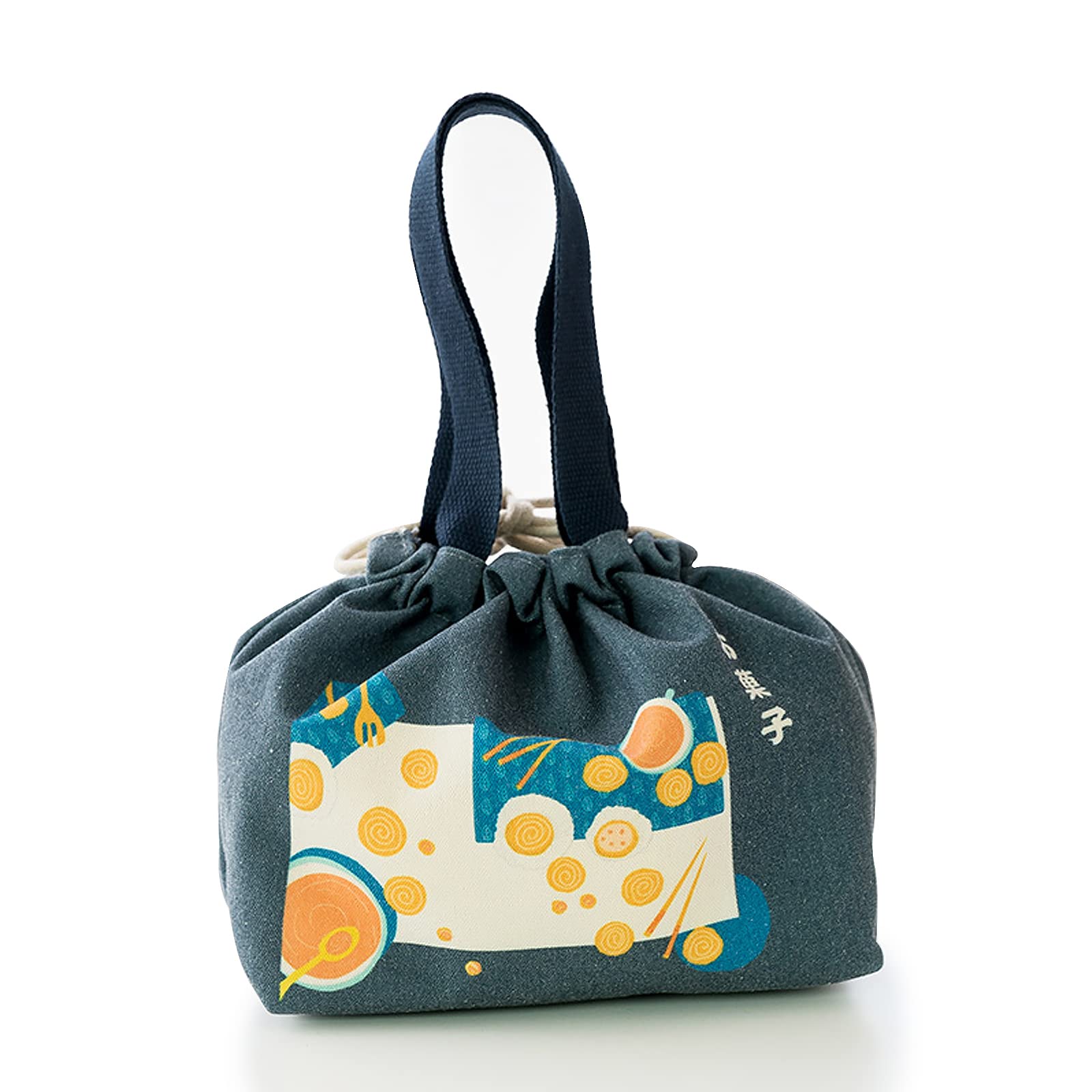 ENNTJOOY Mini Reusable Lunch Tote Bag - Cute Drawstring Pouch for Women & Girls, Japanese Style Small Lunch Carrier in Blue | Perfect for School, Work, Picnics & Daily Commute
