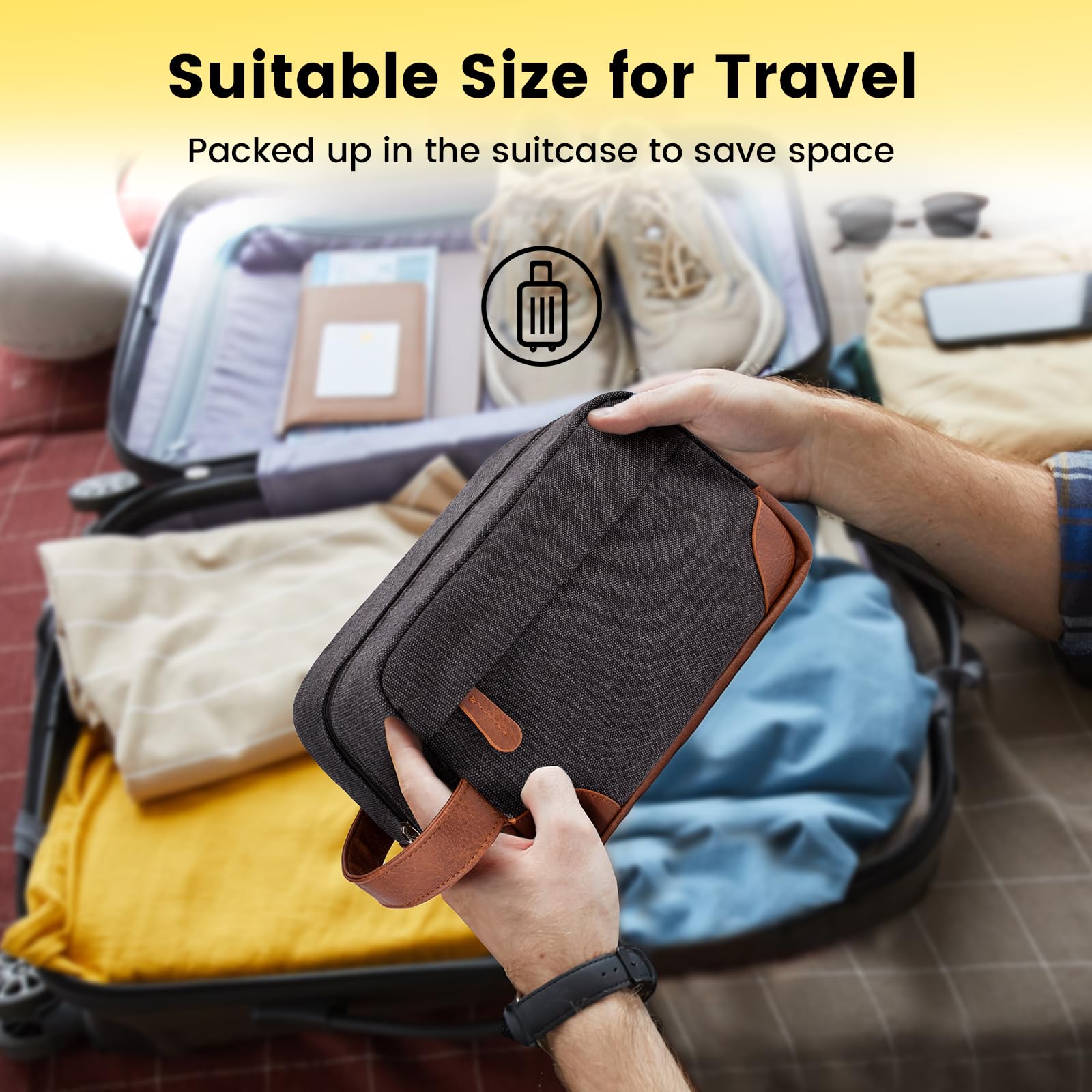 Vorspack Hanging Toiletry Bag for Men - Water Resistant Canvas Dopp Kit with Large Capacity, Travel Shaving Organizer (Dark Grey) - Perfect for Camping, Gym & Business Trips