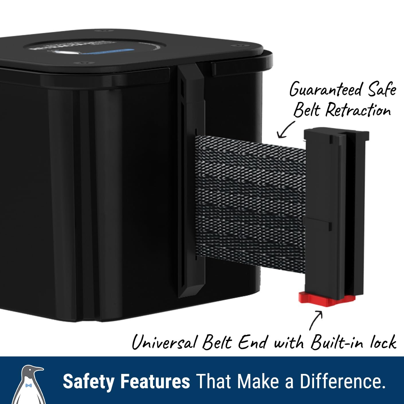 WM412 Retractable Belt Wall Mounted Crowd Control Barrier - 15ft Red Belt with Smooth Black Finish for Queue Management | Perfect for Retail Stores, Events, and Public Spaces