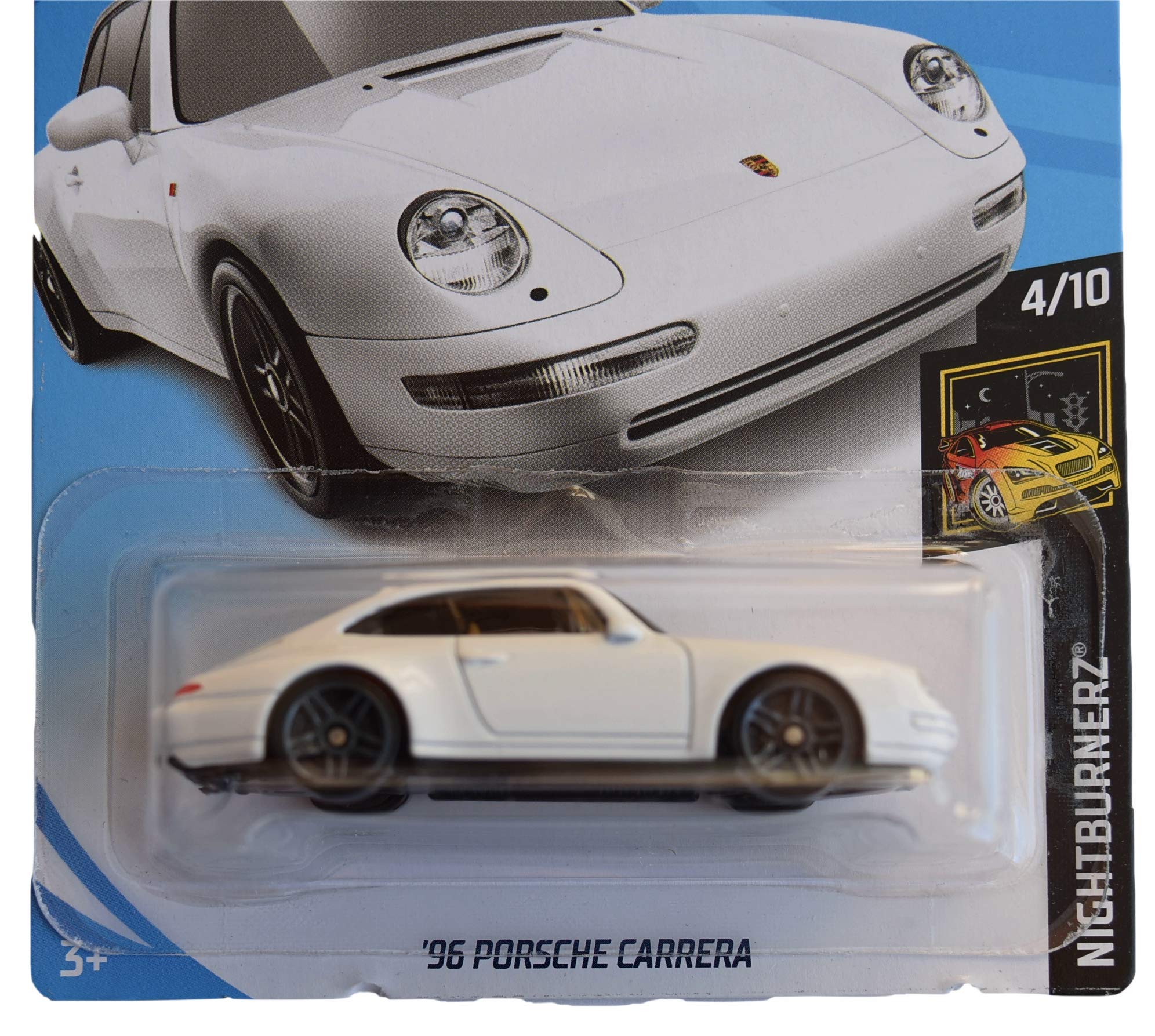 Hot Wheels Nightburnerz 4/10 White '96 Porsche Carrera 155/250 Die-Cast Car - Collectible Toy for Kids & Adults, Perfect for Display & Racing Games