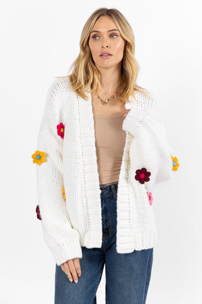 The Way I Feel Ivory Multi-Flower Embroidered Cardigan - Soft Knit Sweater for Women | Perfect for Spring Outfits, Date Nights & Casual Wear