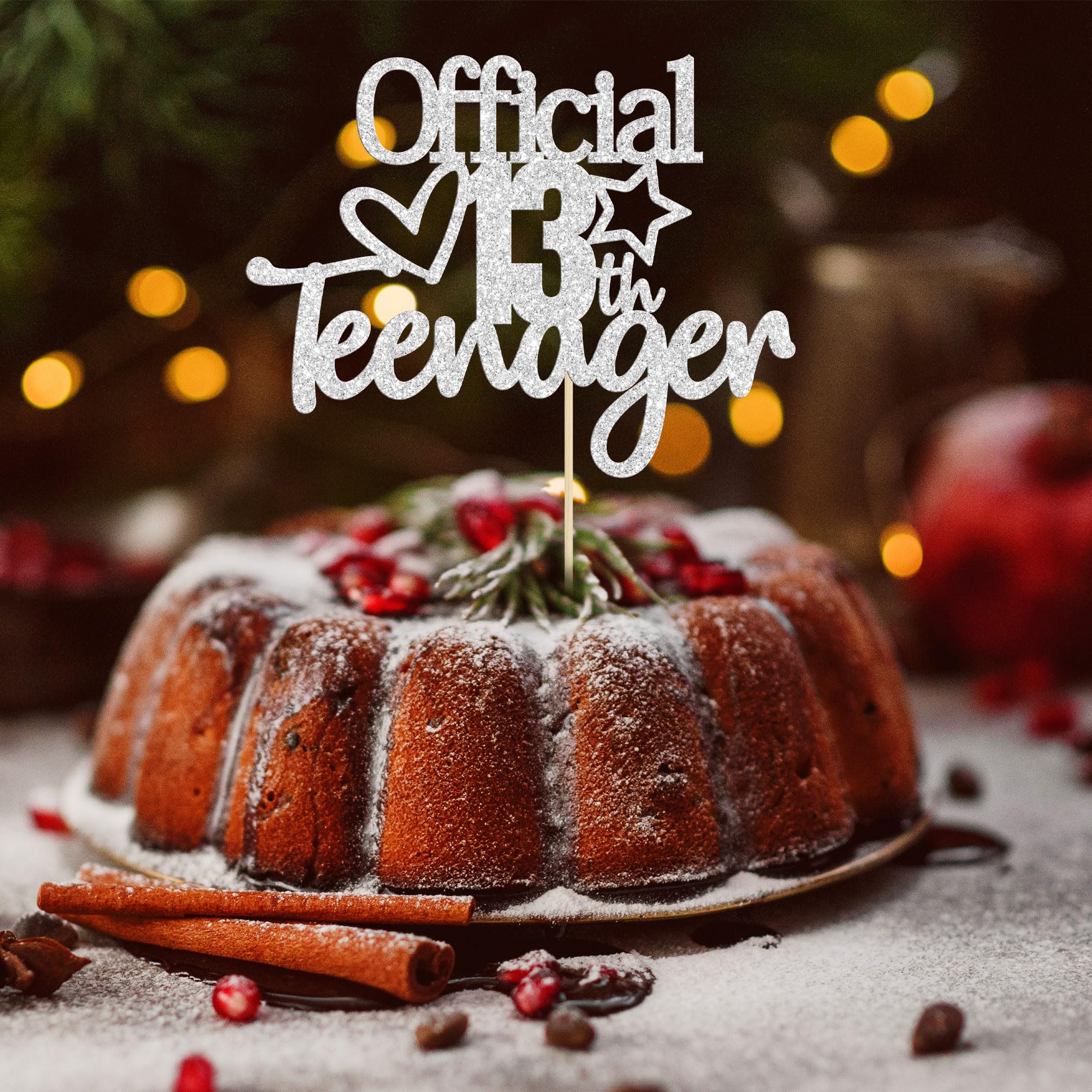 Officially A Teenager 13 Cake Topper - Rose Gold Glitter 13th Birthday Cake Decorations & Party Supplies for Teens - Perfect for Sweet 16, Quinceañera, and Milestone Birthday Celebrations