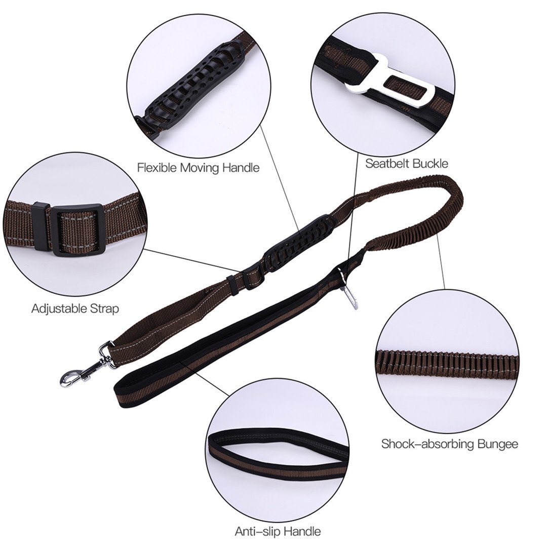 Dog Seat Belt for Car Safety - Heavy Duty Dog Leash with Double Handle & Reflective Strips for Large Dogs - Training, Walking, Running - Perfect for Road Trips, Daily Commutes & Outdoor Adventures